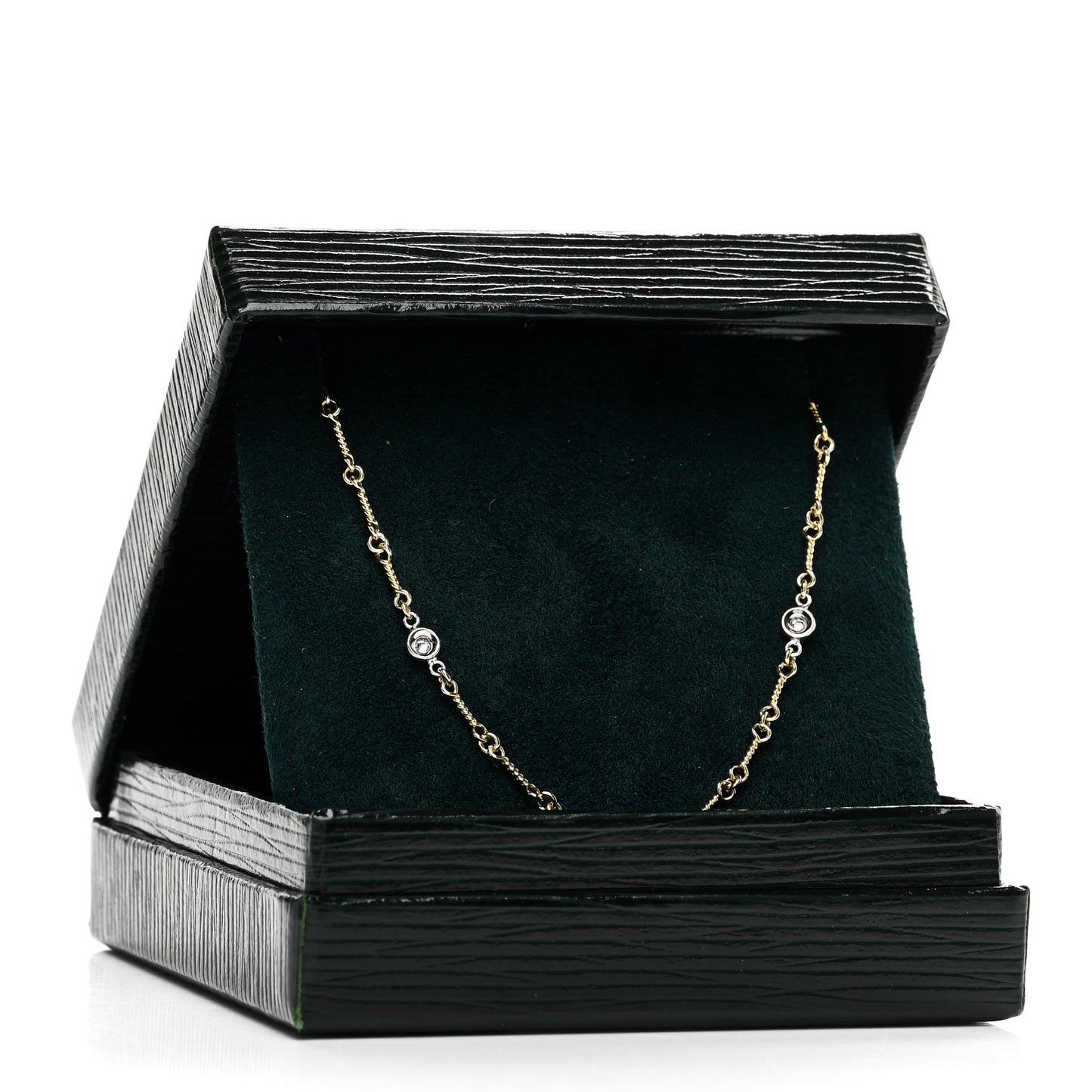 18K Yellow White Gold Diamond By the Inch Seven Station Dog Bone Necklace