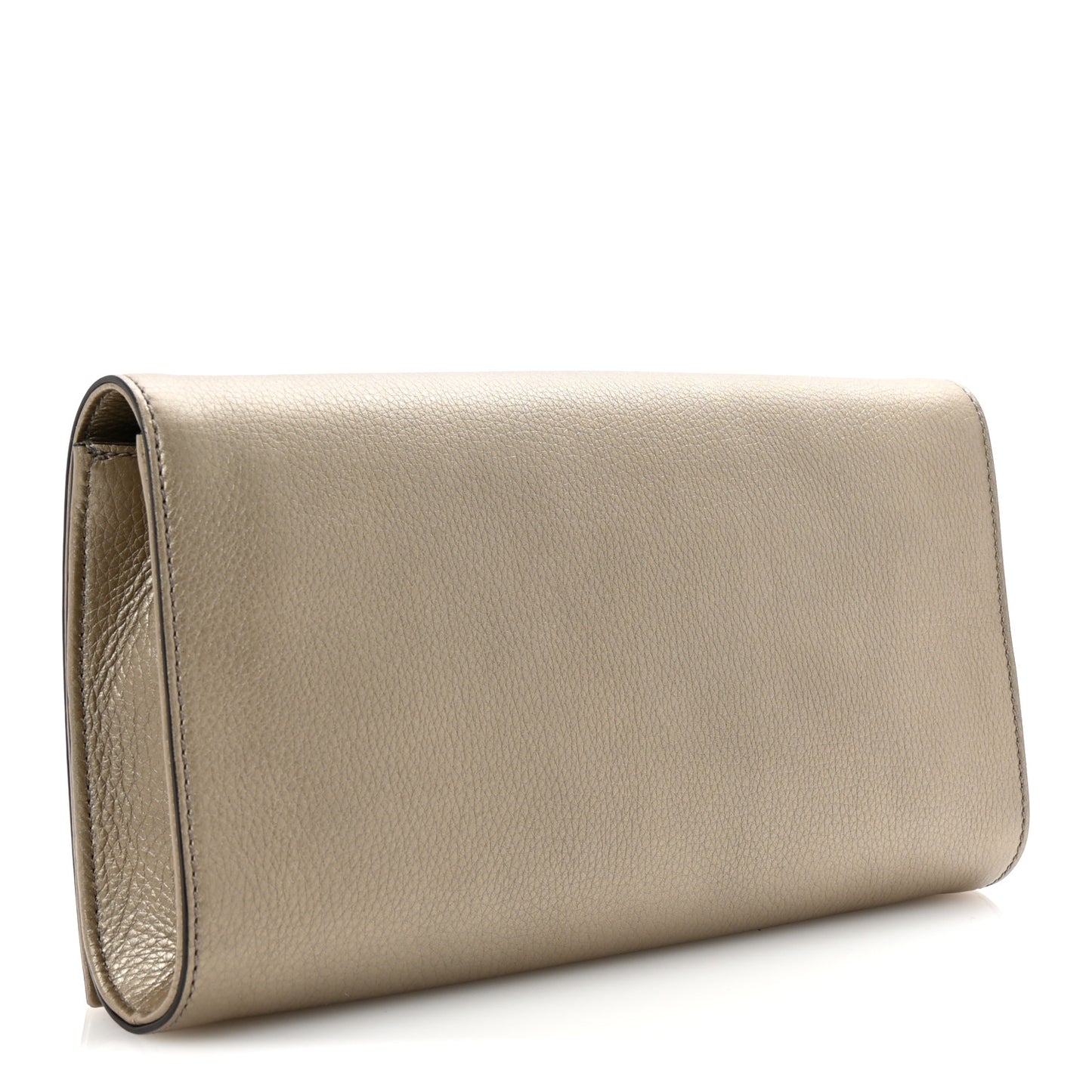 Metallic Pebbled Calfskin Medium Soho Clutch Golden Beige