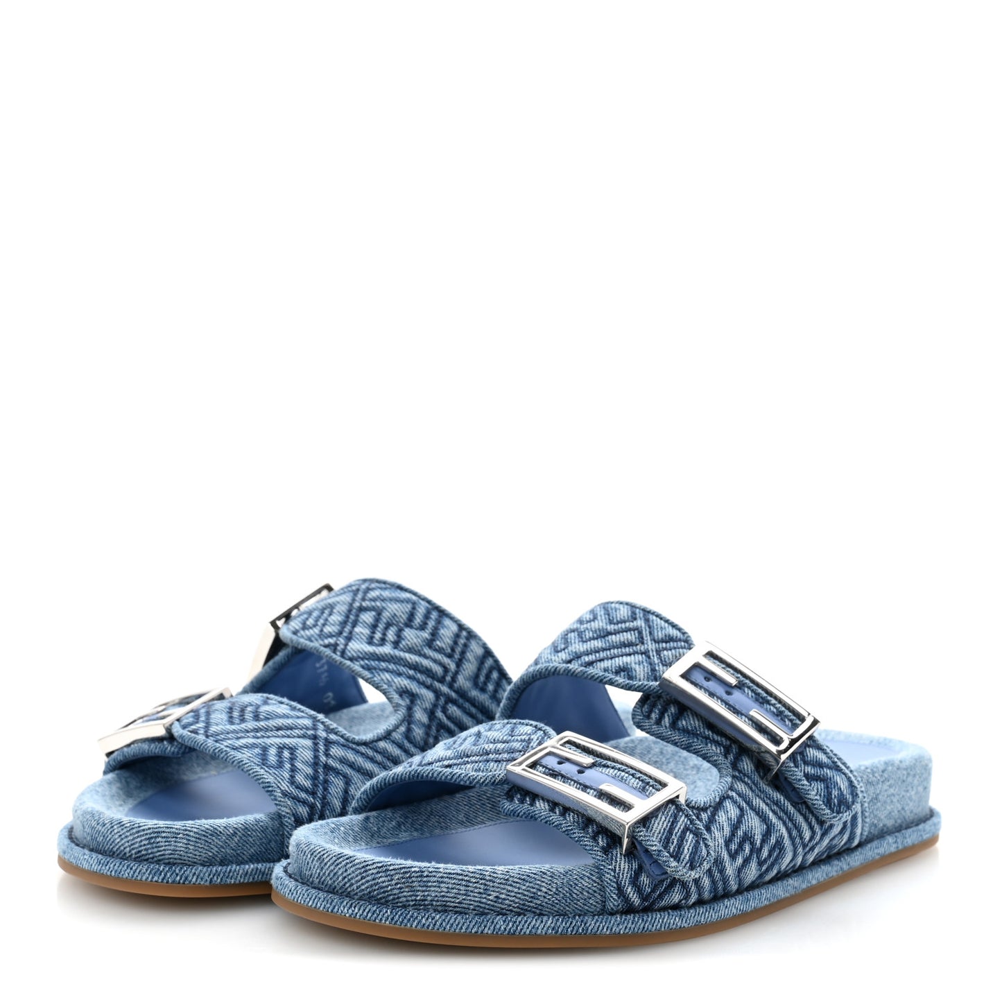 Denim FF Quilted Fendi Feel Buckled Slide Sandals 37.5 Blue