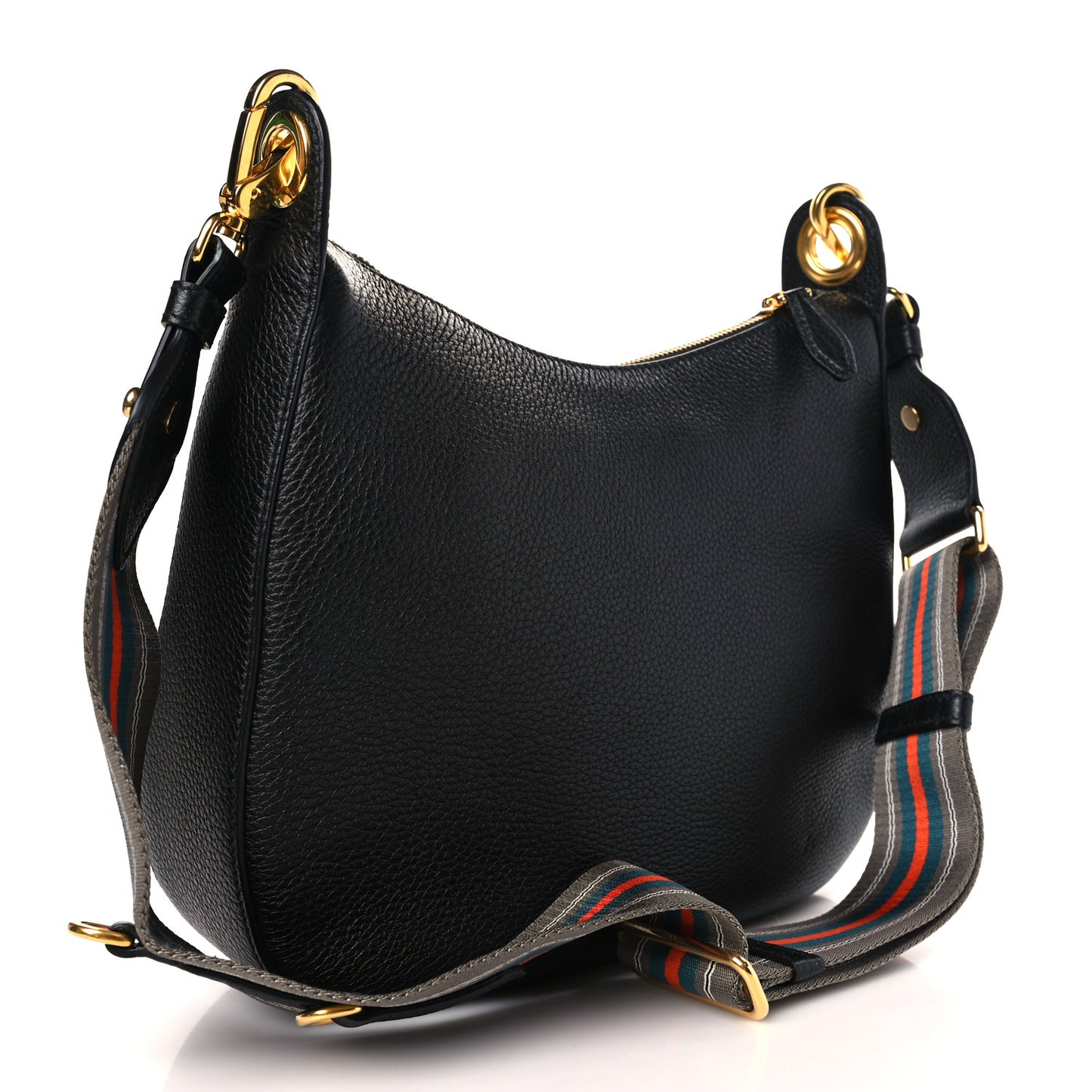 Vitello Daino Zippered Messenger Hobo Black