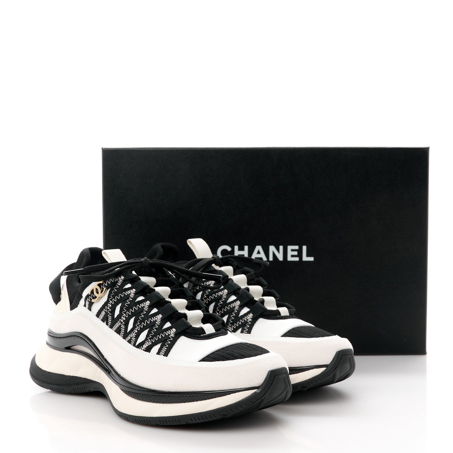 Fabric Suede Calfskin Sneakers 37 White Black