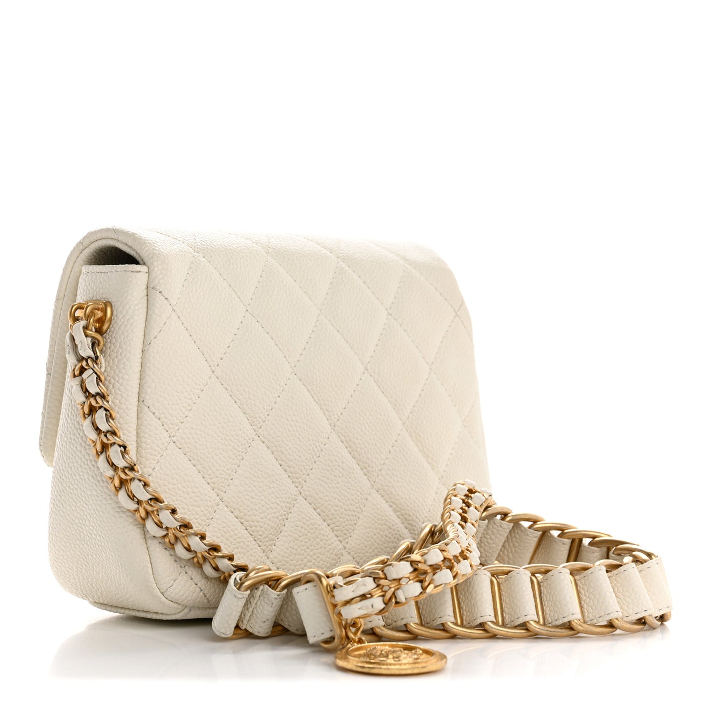 Caviar Quilted Mini Chain Soul Flap White
