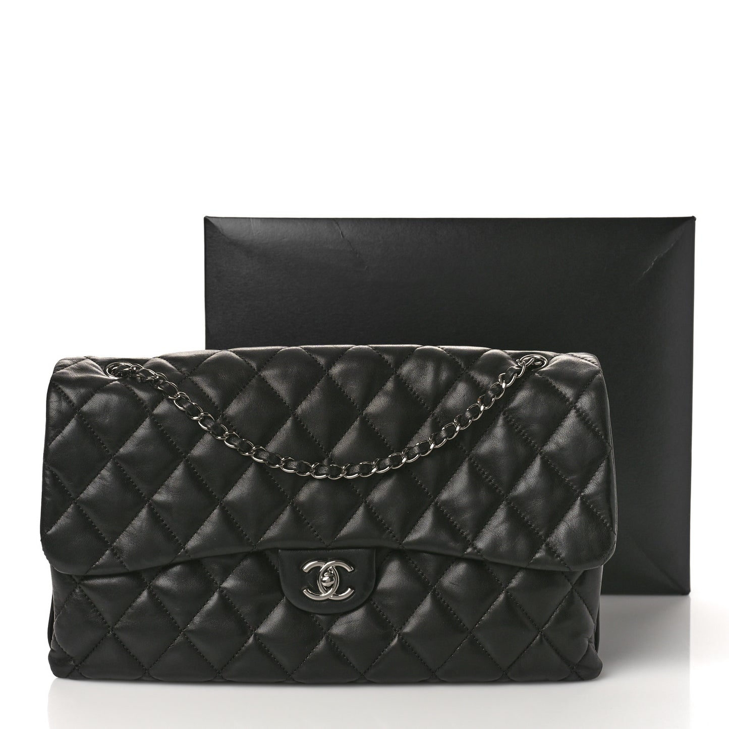 Lambskin Quilted Maxi 3 Flap Black