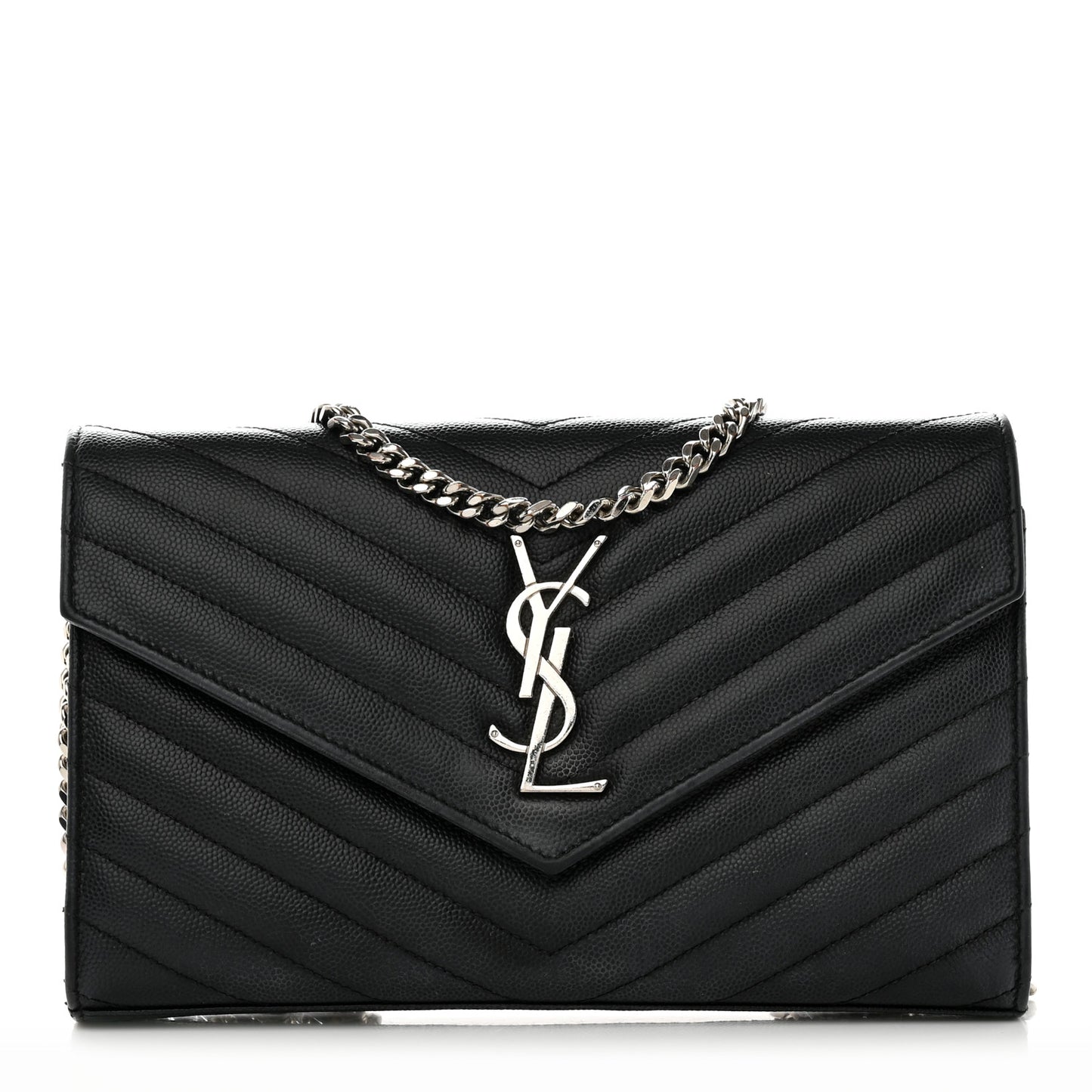 Grain De Poudre Matelasse Chevron Monogram Chain Wallet Black