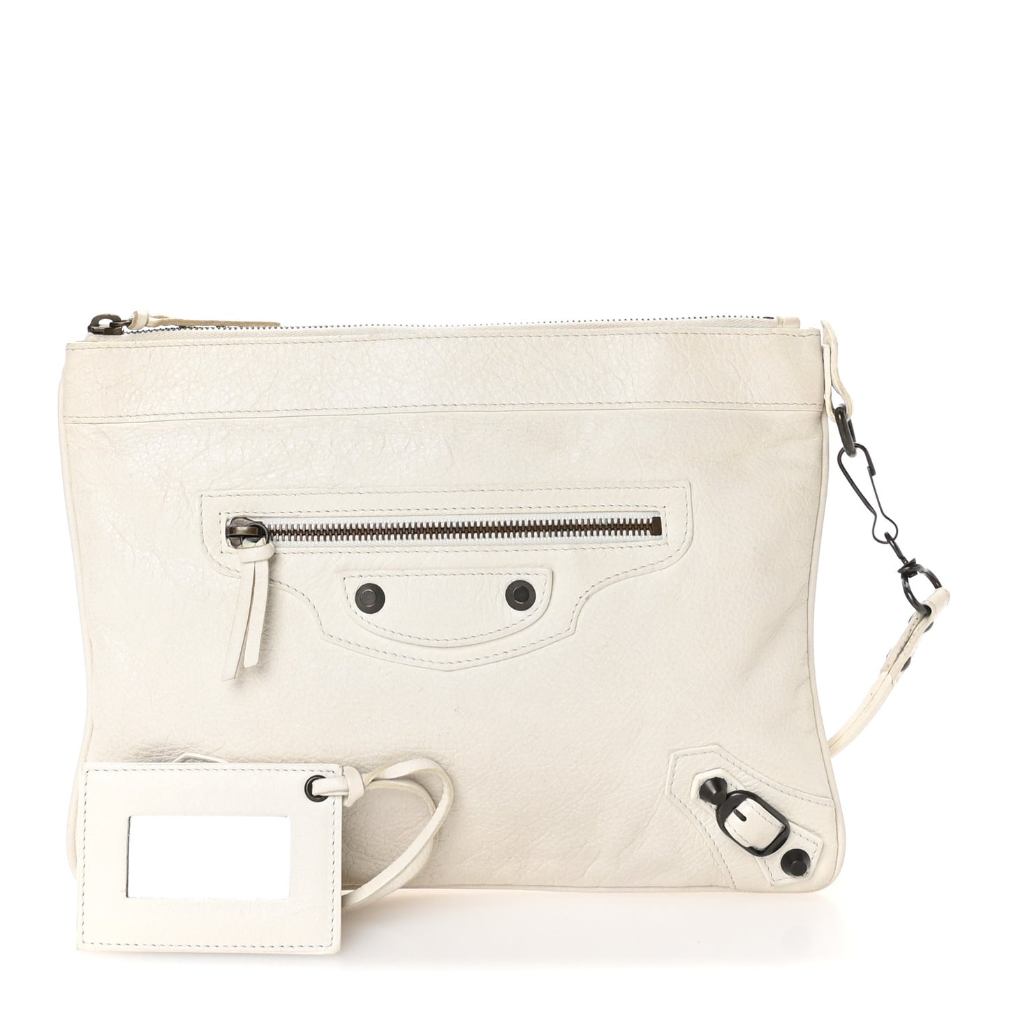 Agneau Classic Hardware Flat Handle Clutch White