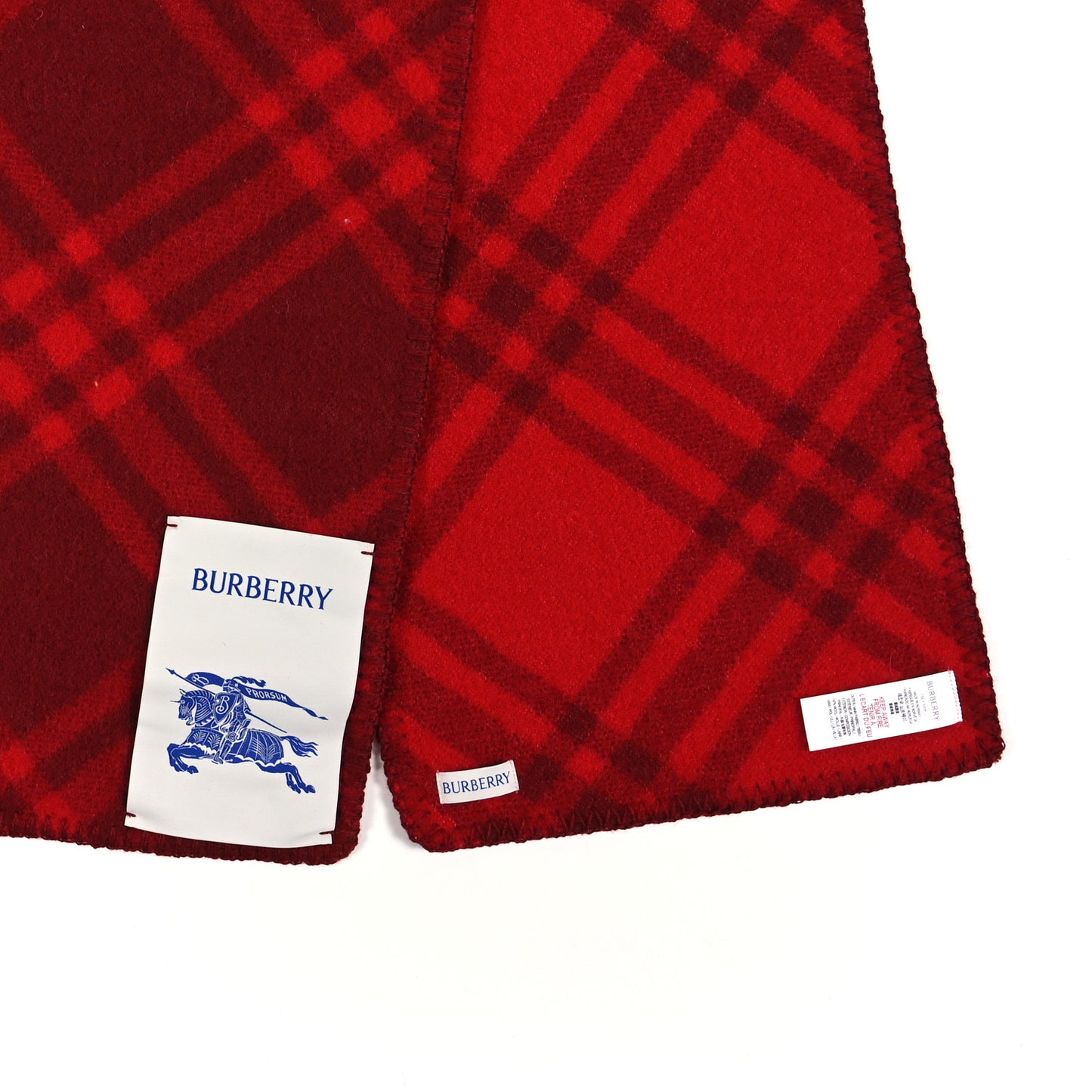 Wool Cashmere Equestrian Knight Check Scarf Red