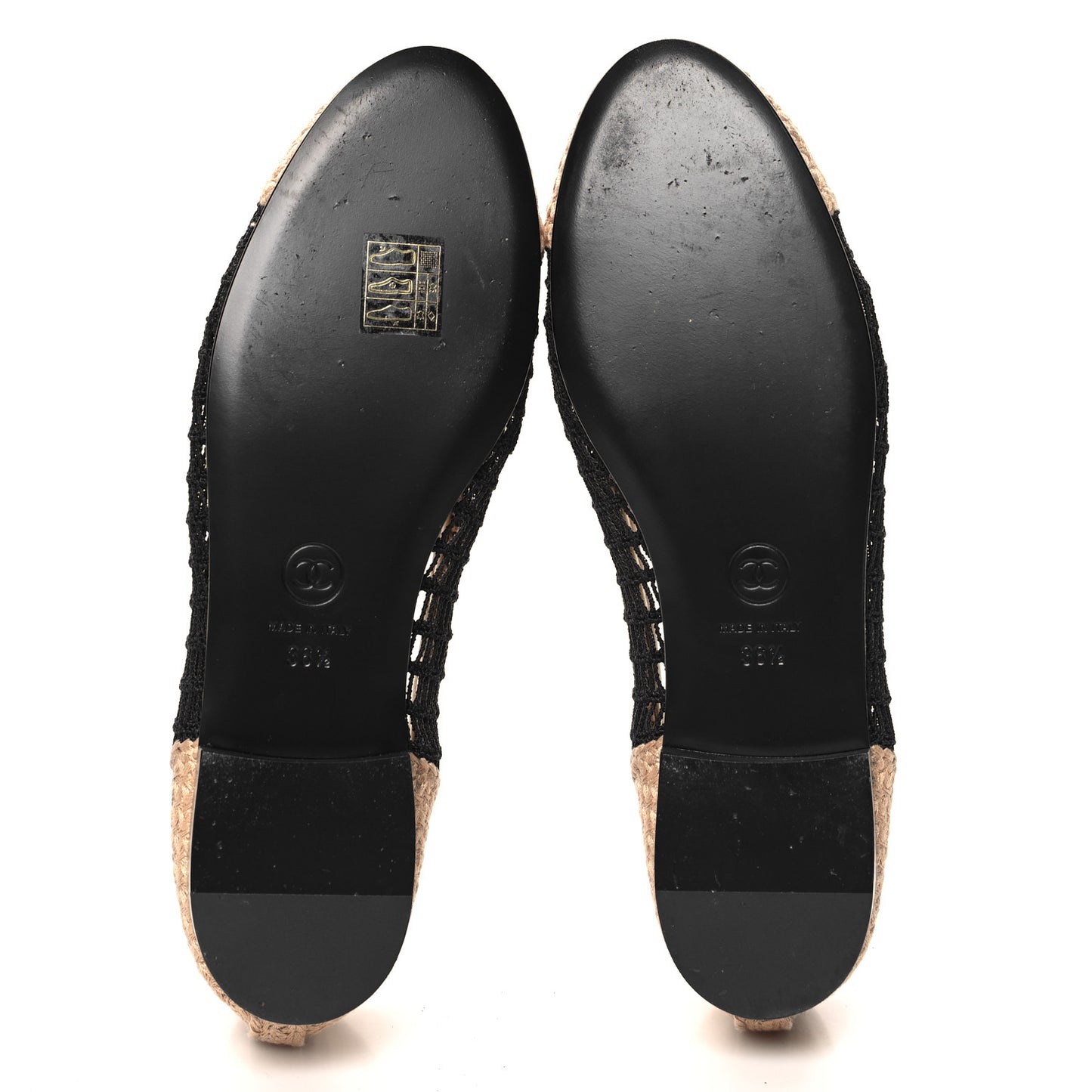 Raffia Cap Toe Ballerina Flats 36.5 Black Beige