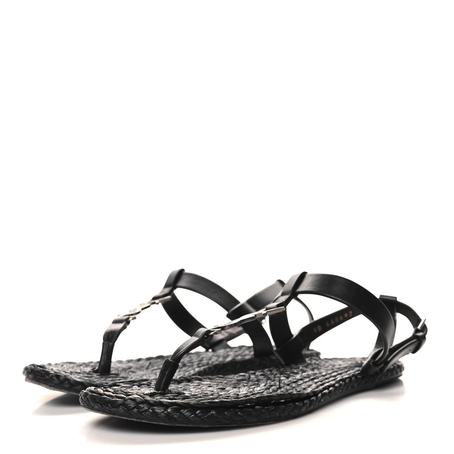 Calfskin Raffia Cassandra Monogram Sandals 37 Black