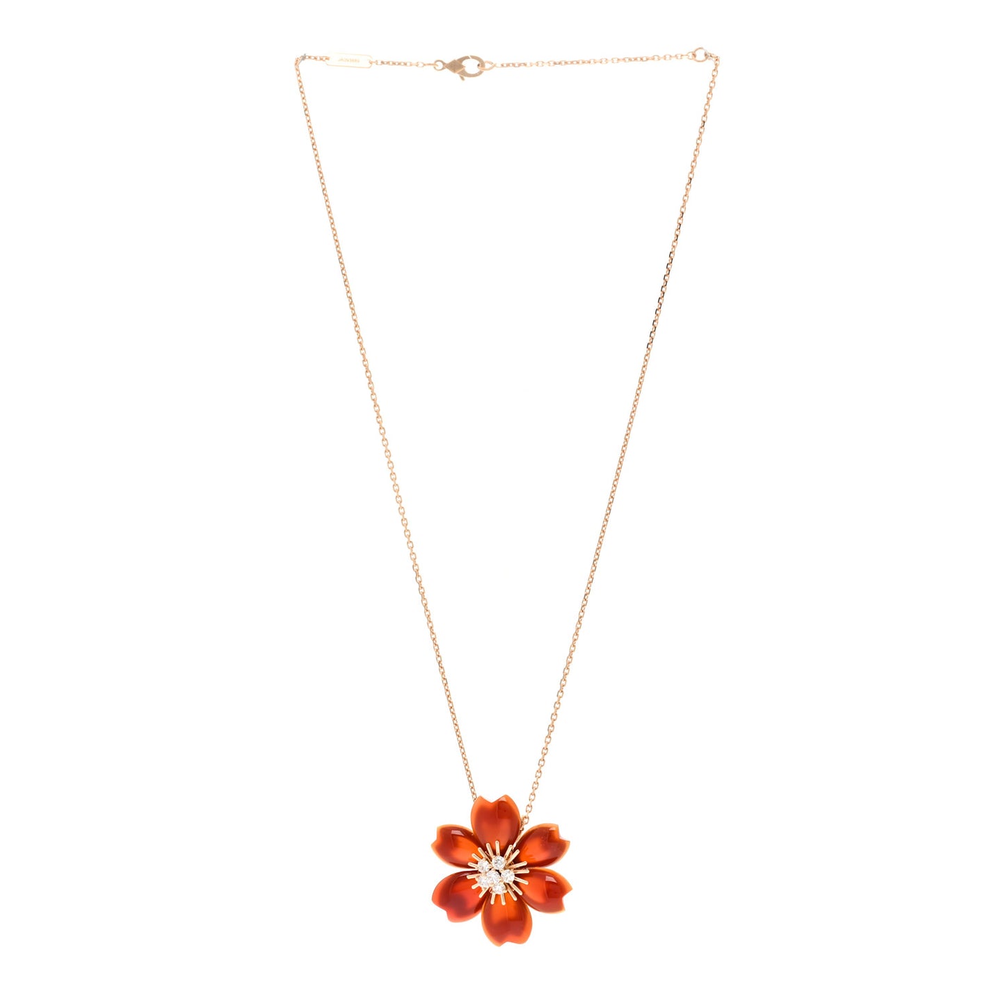 18K Yellow Gold Diamond Carnelian Small Rose De Noel Clip Pendant Necklace