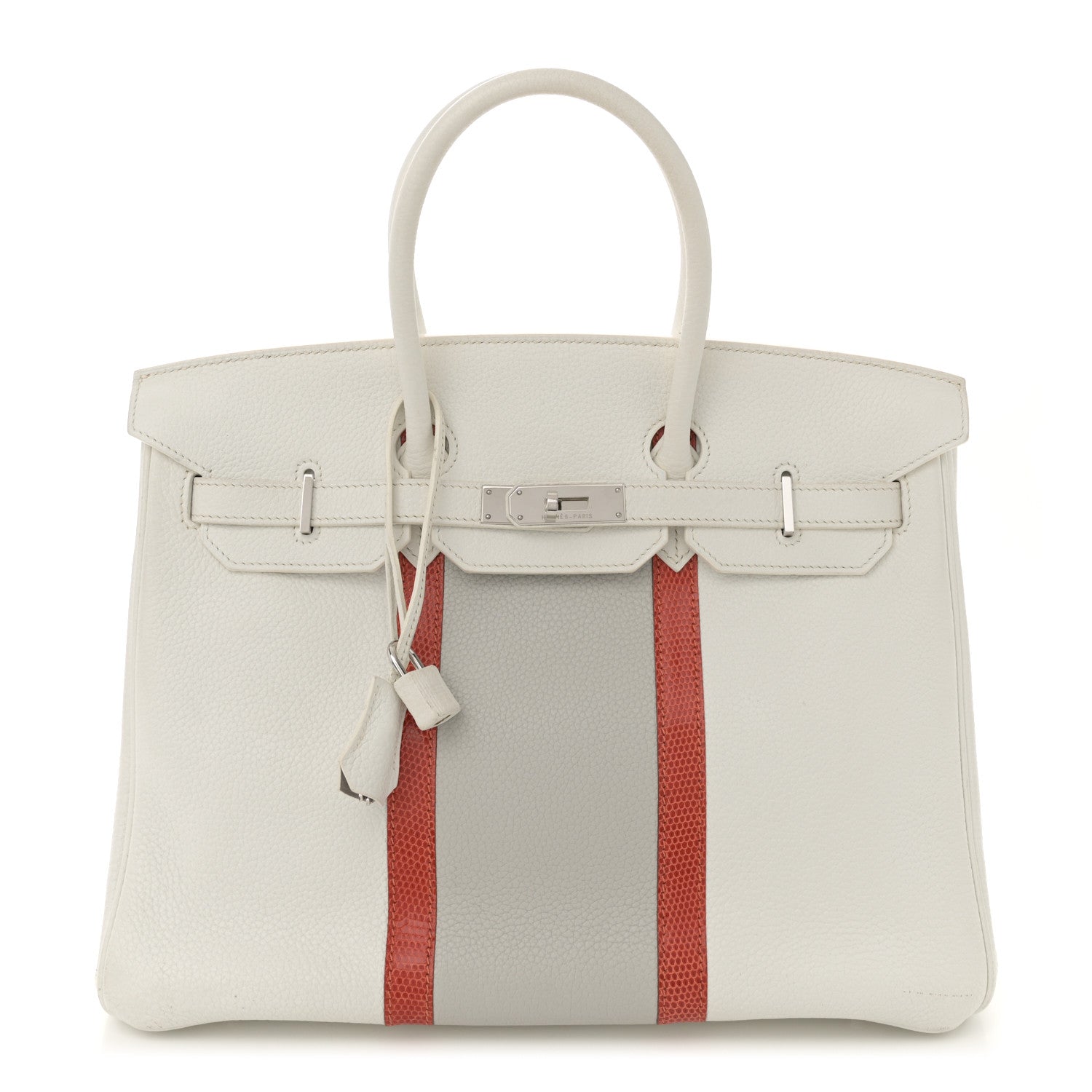Hermes Taurillon Clemence Lizard Club Birkin 35 Blanc Gris Perle Sanguine 1 of 16