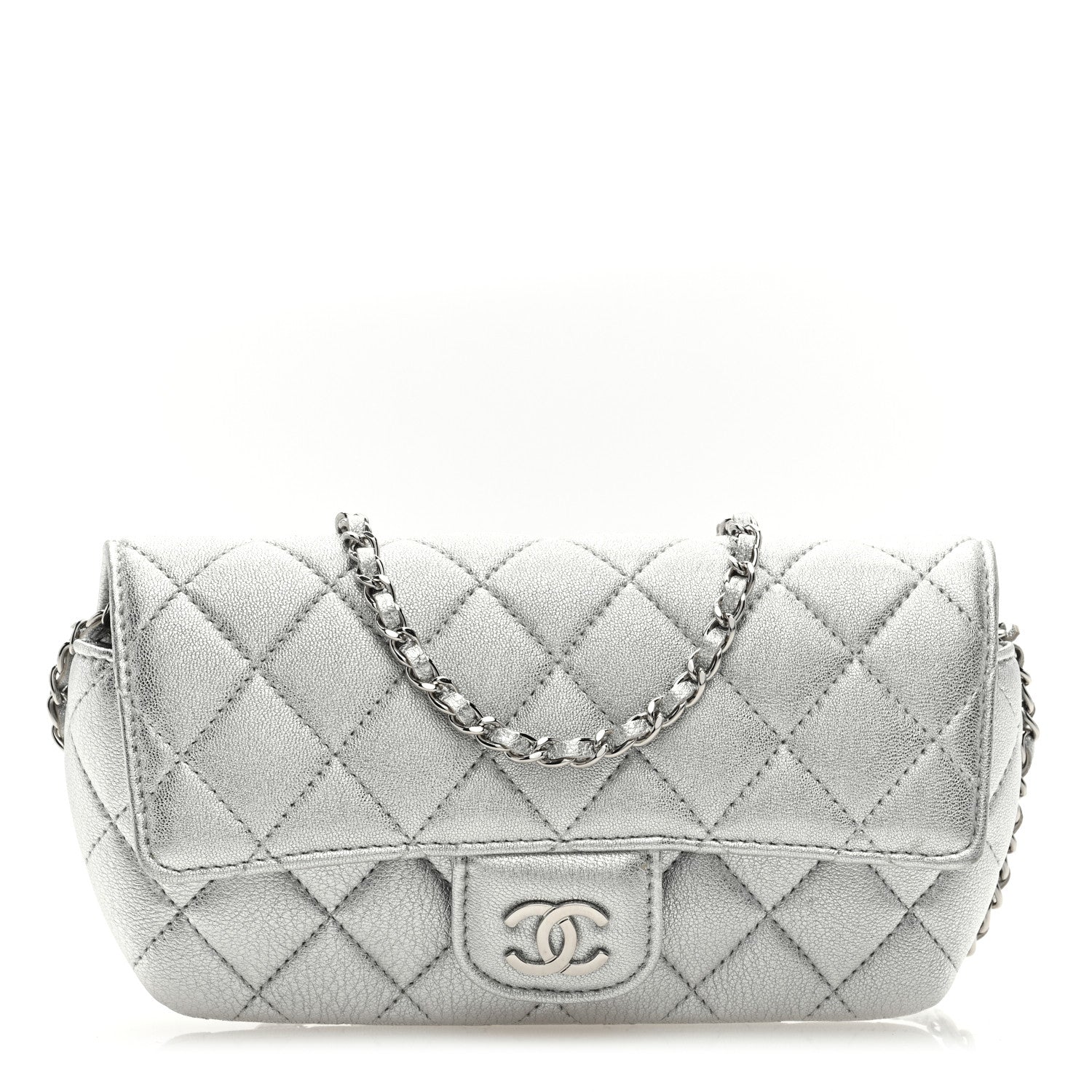 Chanel Metallic Lambskin Quilted Glasses Case With Chain Silver 1 of 11