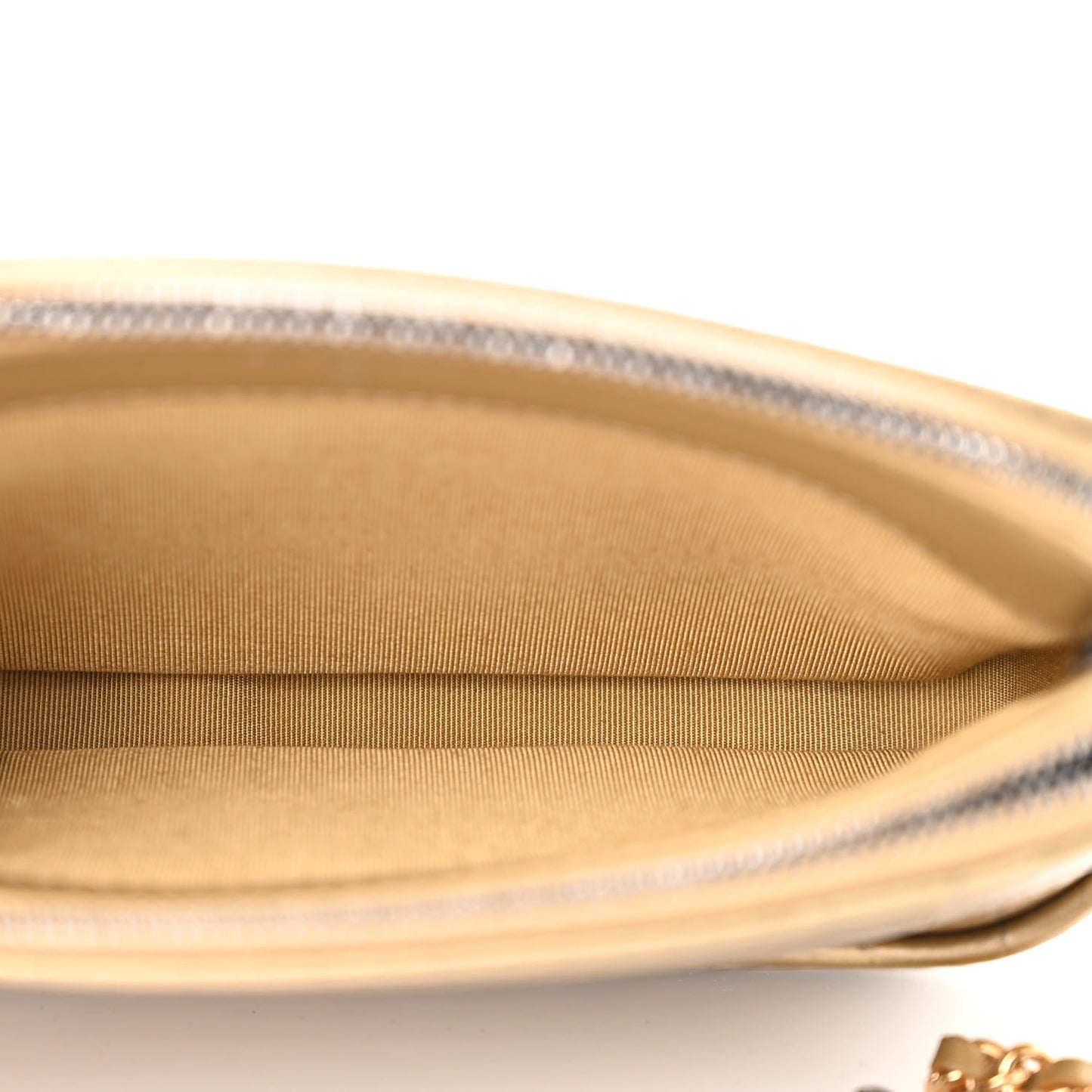 Metallic Calfskin Crocodile Embossed Small Gabrielle Clutch With Chain Gold