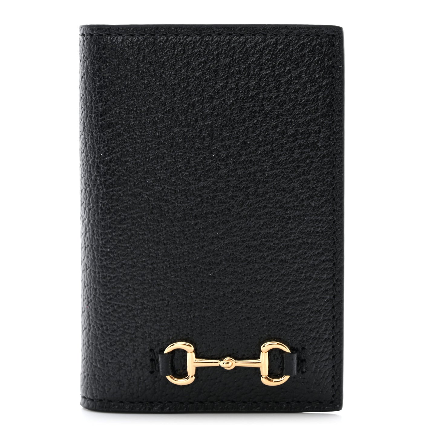 Textured Dollar Calfskin Horsebit Card Holder Black