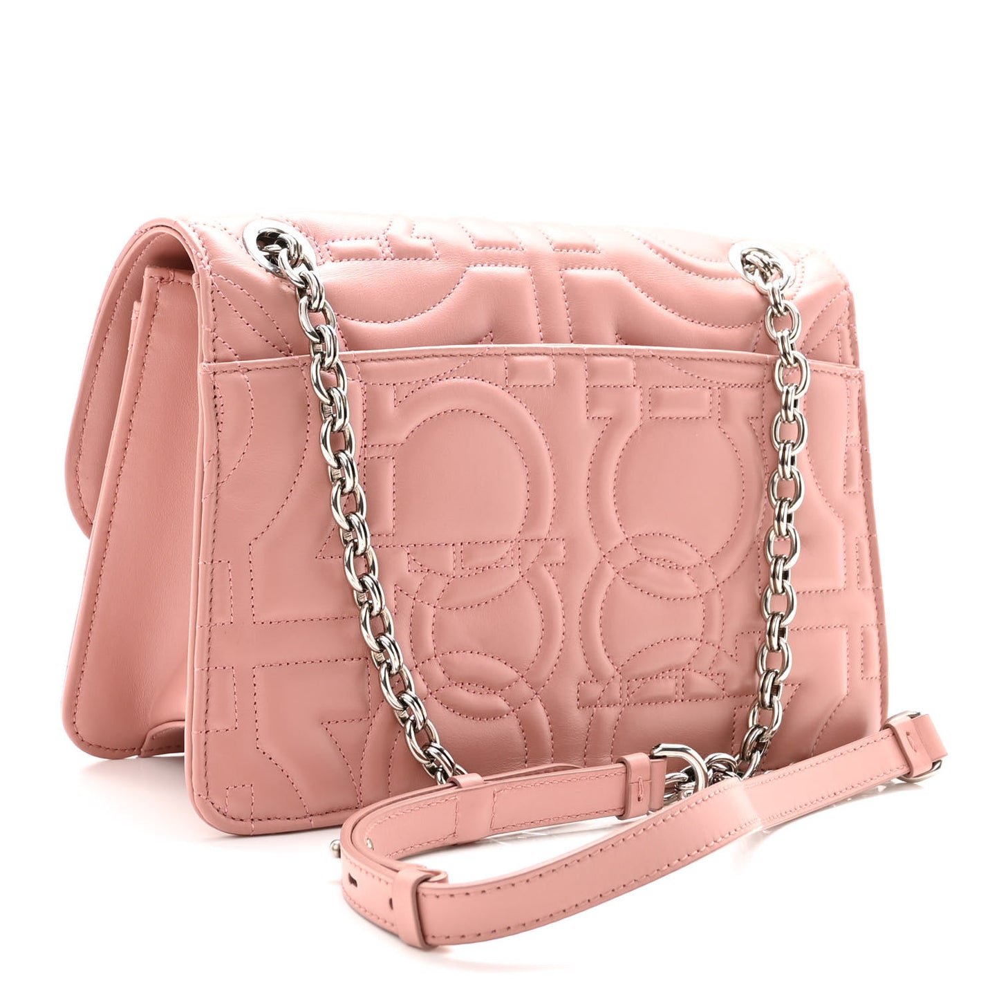 Calfskin Quilted Gancini Flap Bag Antique Rose