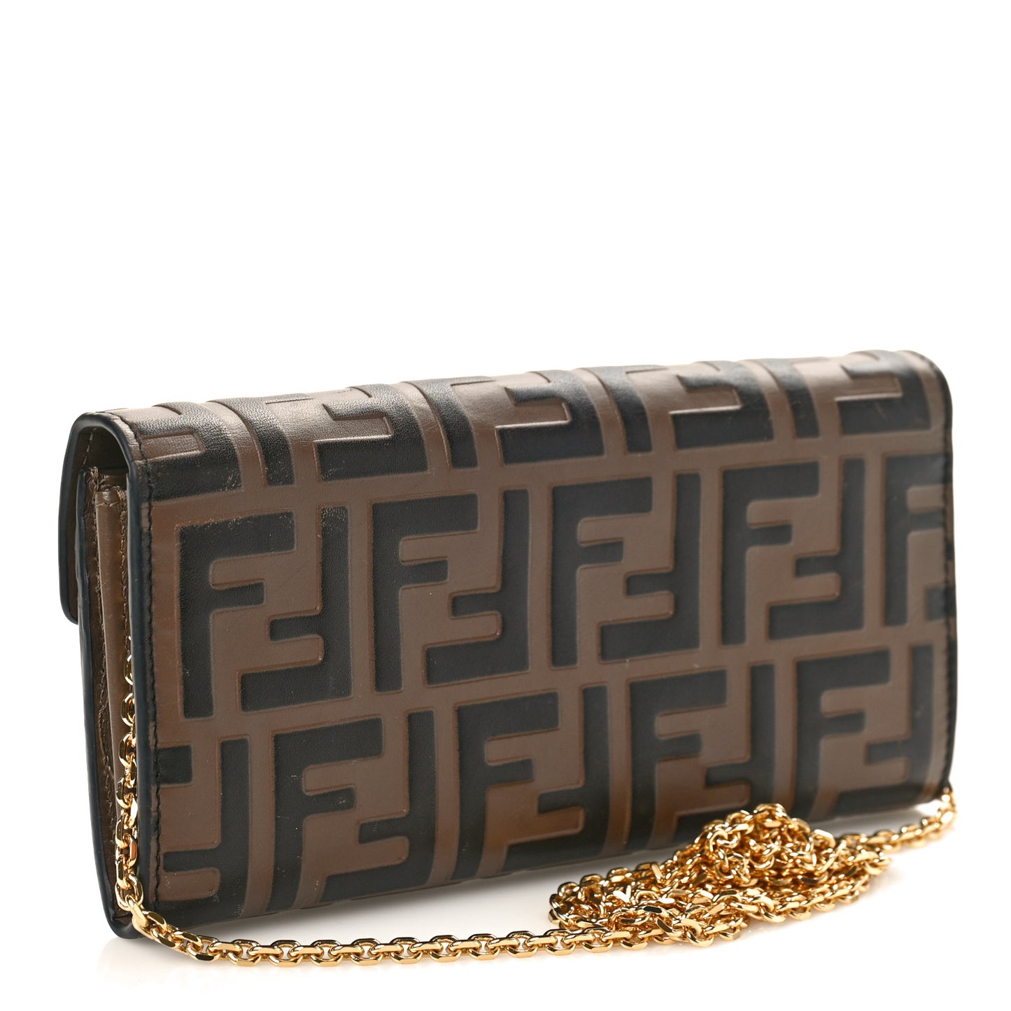 Vitello Soft F is Fendi Bi-Color FF 1974 Embossed Continental Envelope Wallet On Chain Maya Black