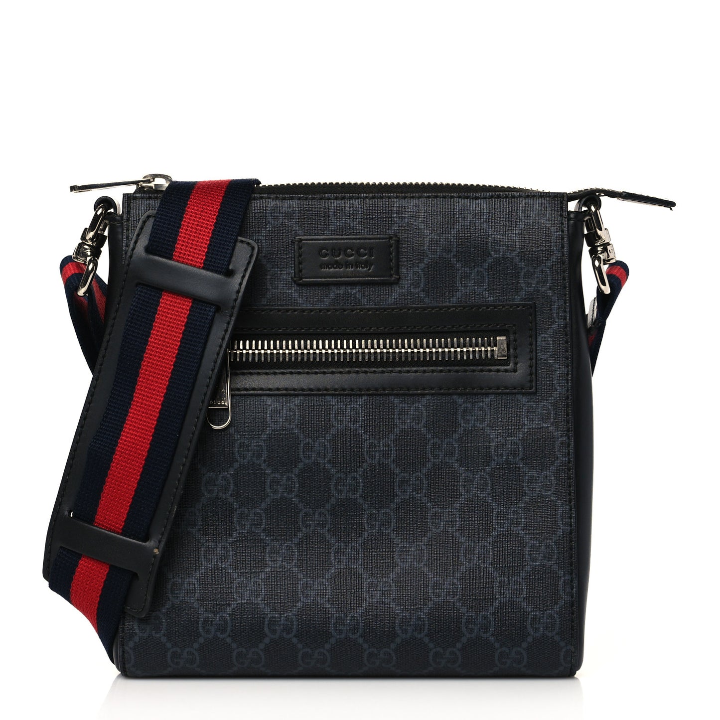 GG Supreme Monogram Web Small Flat Messenger Bag Black Grey