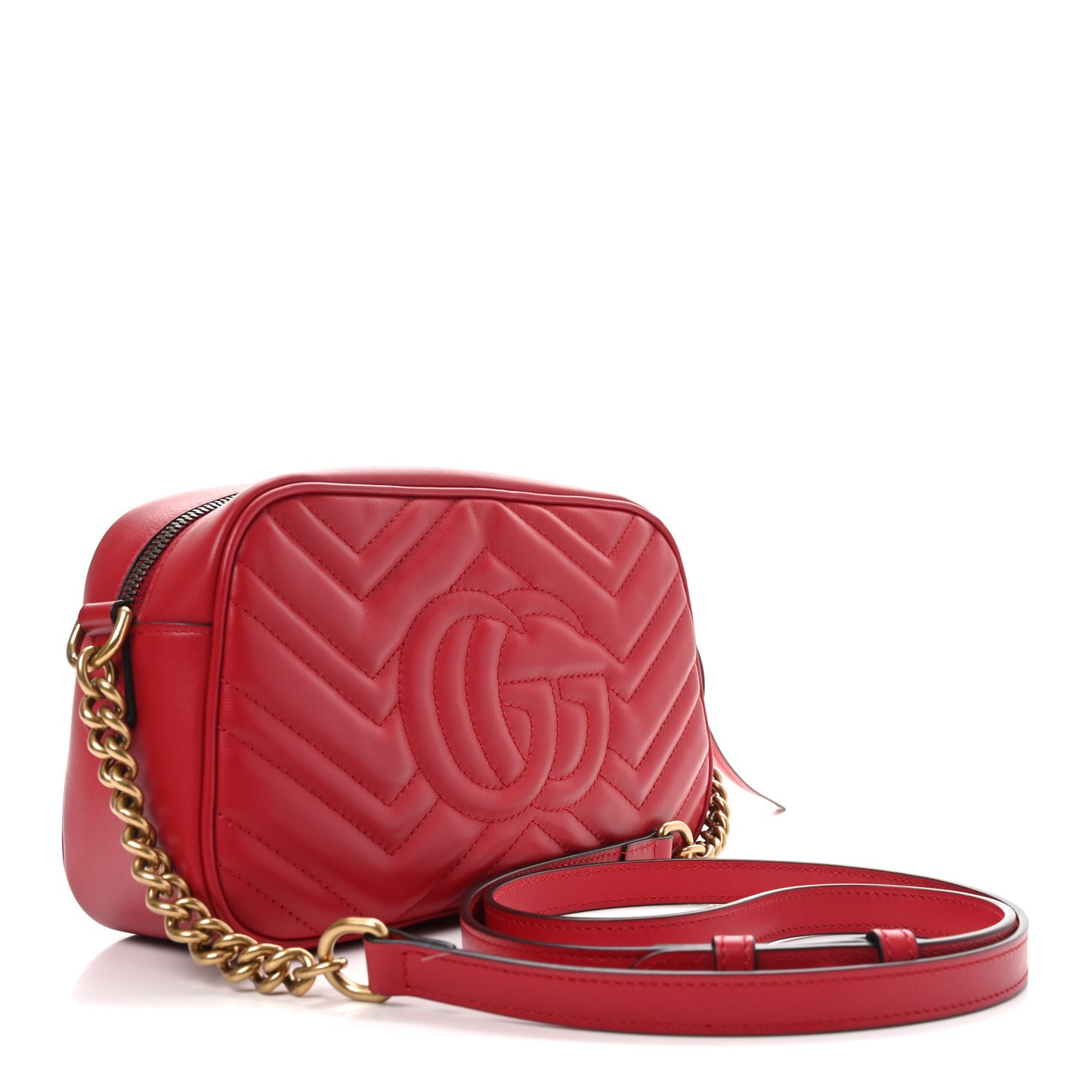 Calfskin Matelasse Small GG Marmont Chain Shoulder Bag Hibiscus Red