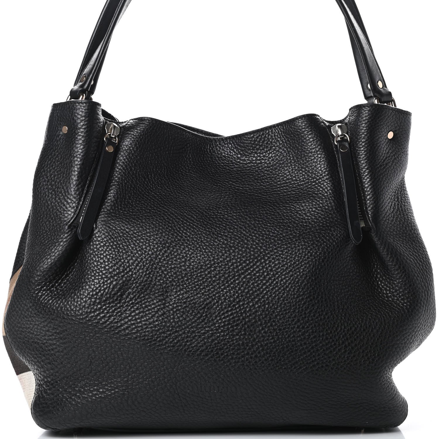 Burberry Grainy Calfskin House Check Medium Maidstone Black 9 of 15