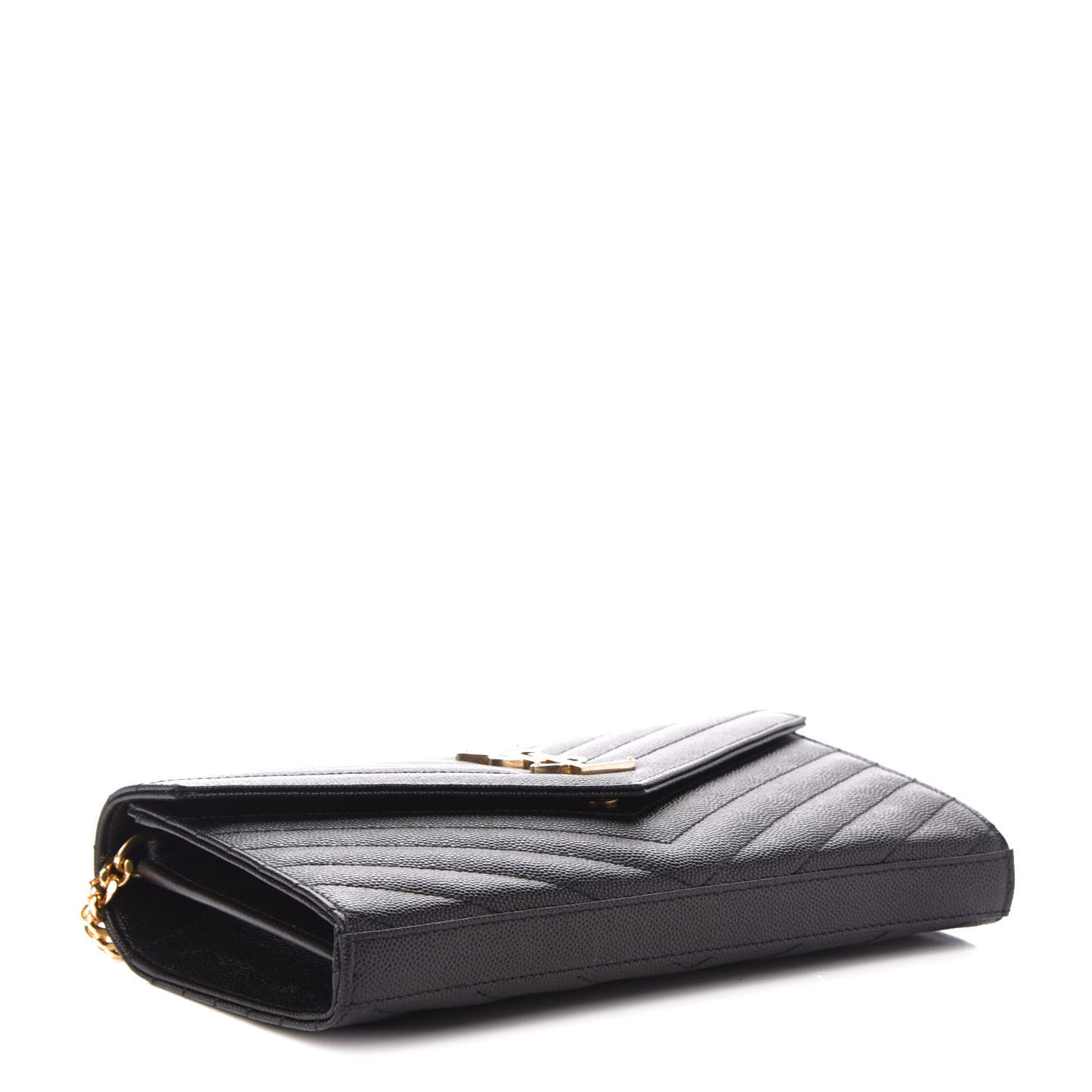 Grain De Poudre Matelasse Chevron Monogram Chain Wallet Black