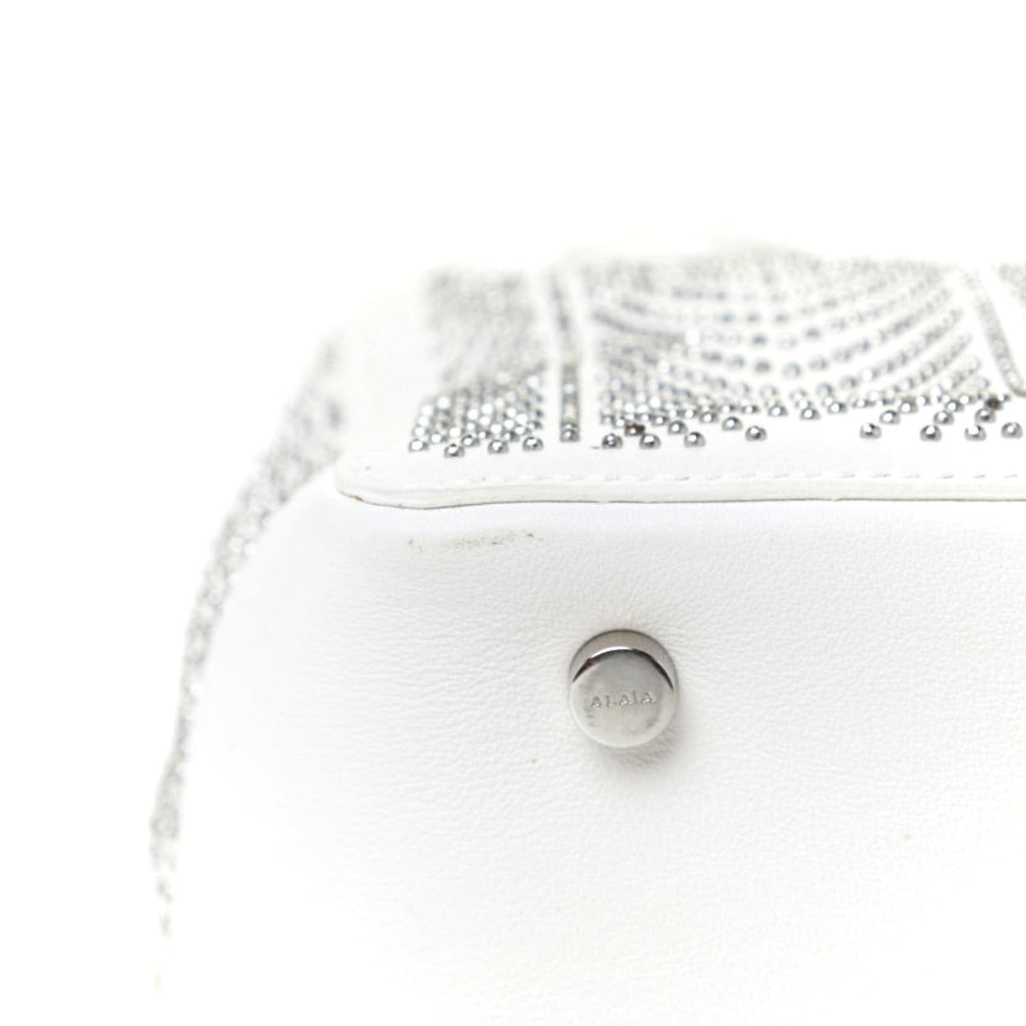Calfskin Studded Small Elga Top Handle Bag White