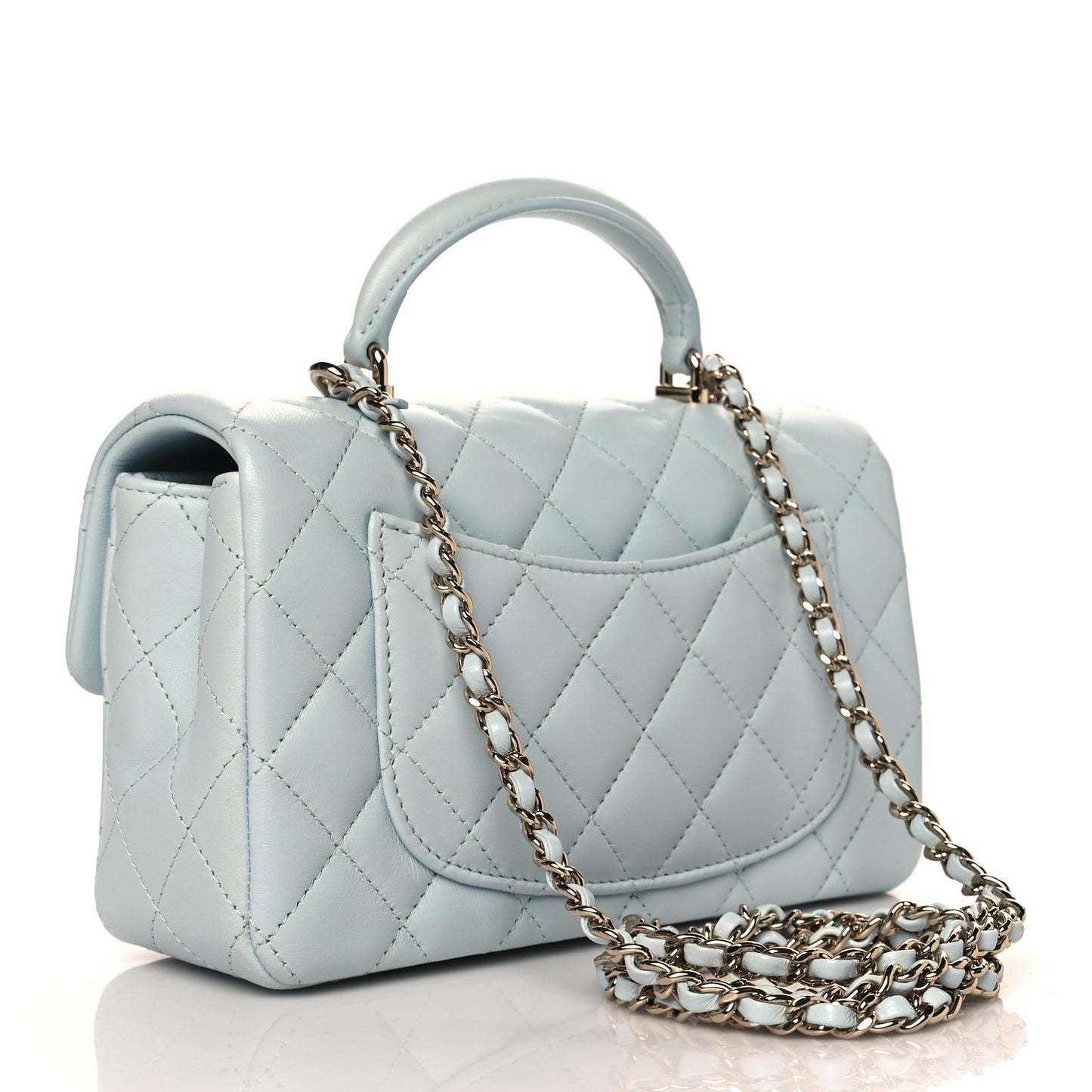 Lambskin Quilted Mini Top Handle Rectangular Flap Light Blue