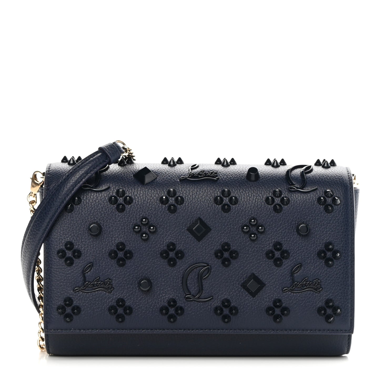 Calfskin Spikes Loubinthesky Paloma Clutch Navy