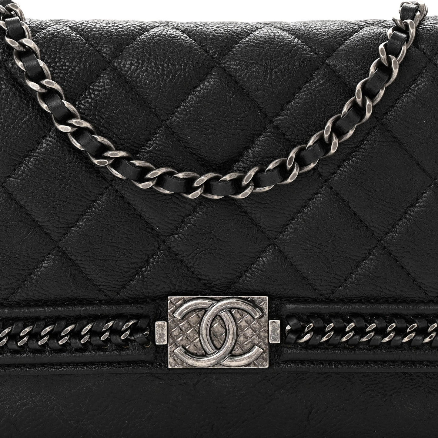 Calfskin Quilted Chain Around Boy Wallet On Chain WOC Black