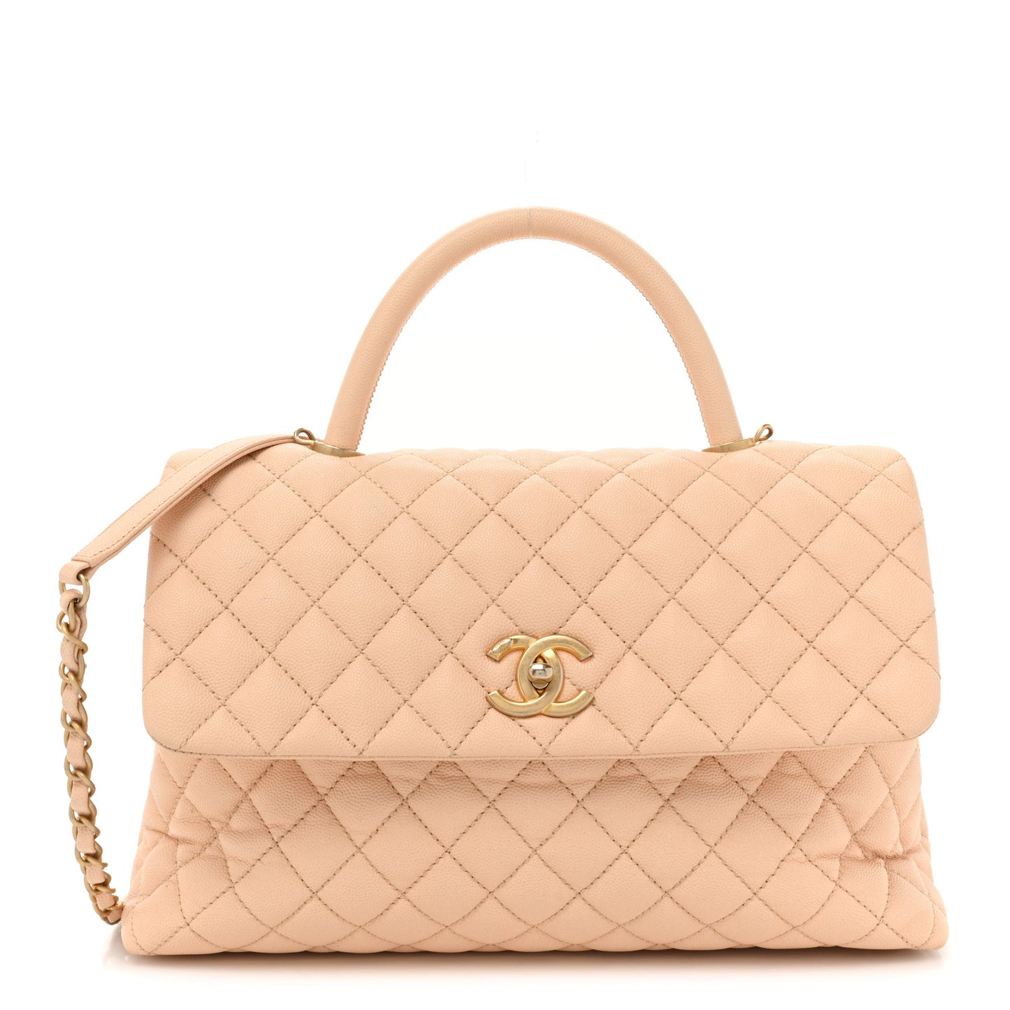 Caviar Quilted Medium Coco Handle Flap Light Beige