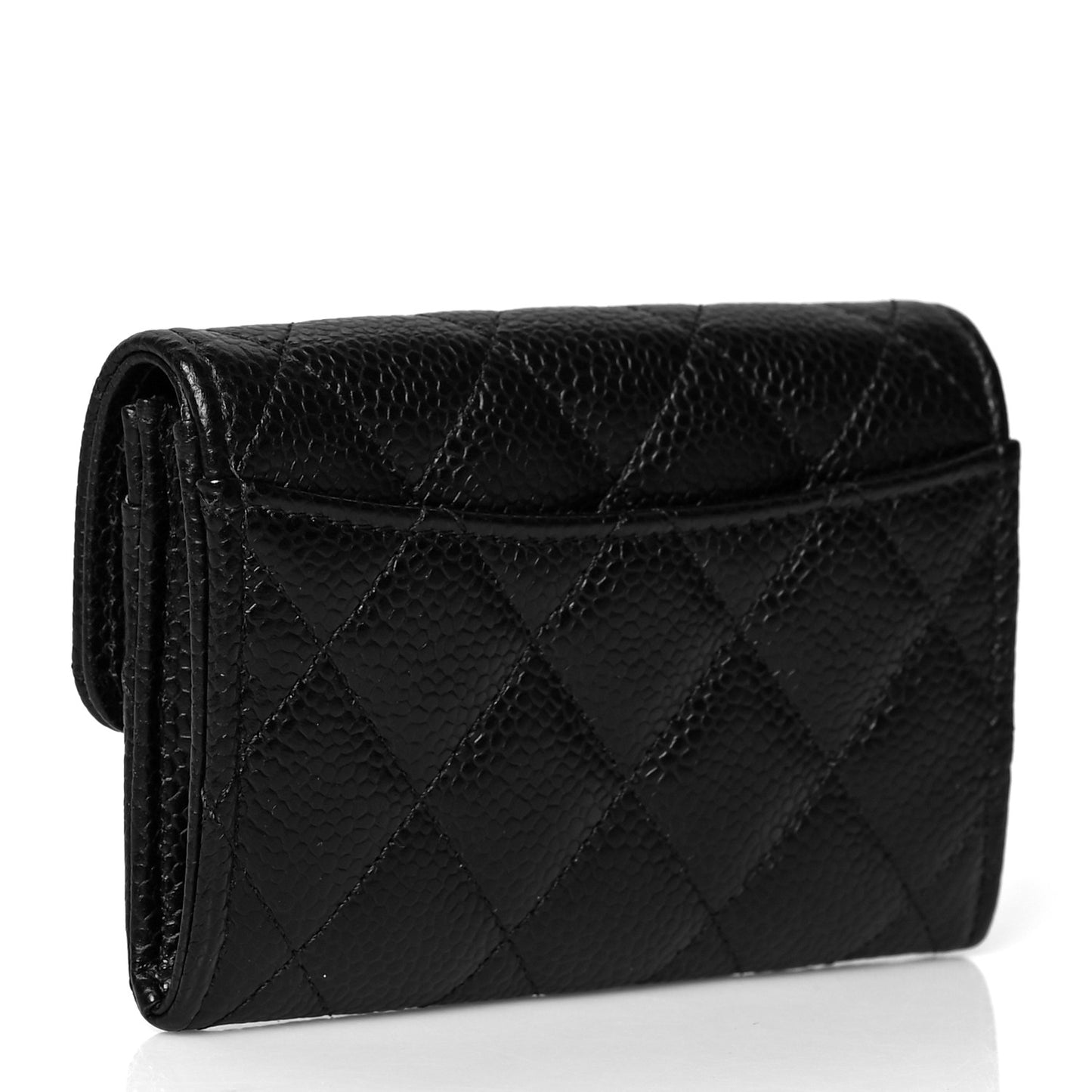 Caviar Quilted Flap Card Holder Wallet Black