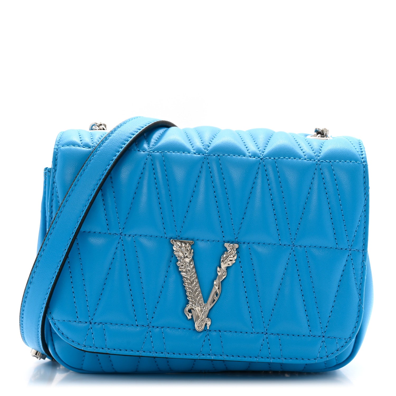 Versace Nappa Quilted Virtus Bag Blue 1687074 – FASHIONPHILE display picture 1