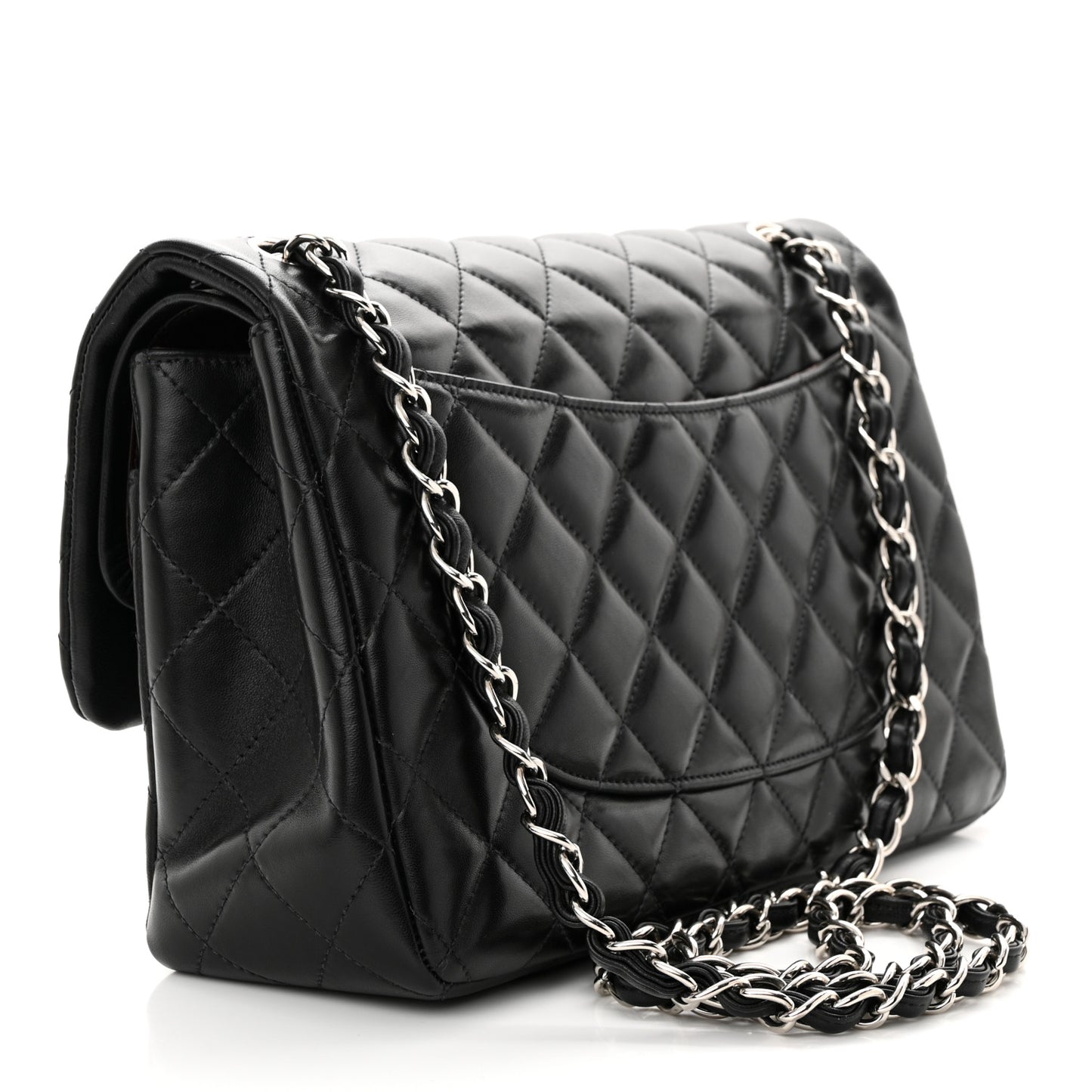 Lambskin Quilted Jumbo Double Flap Black