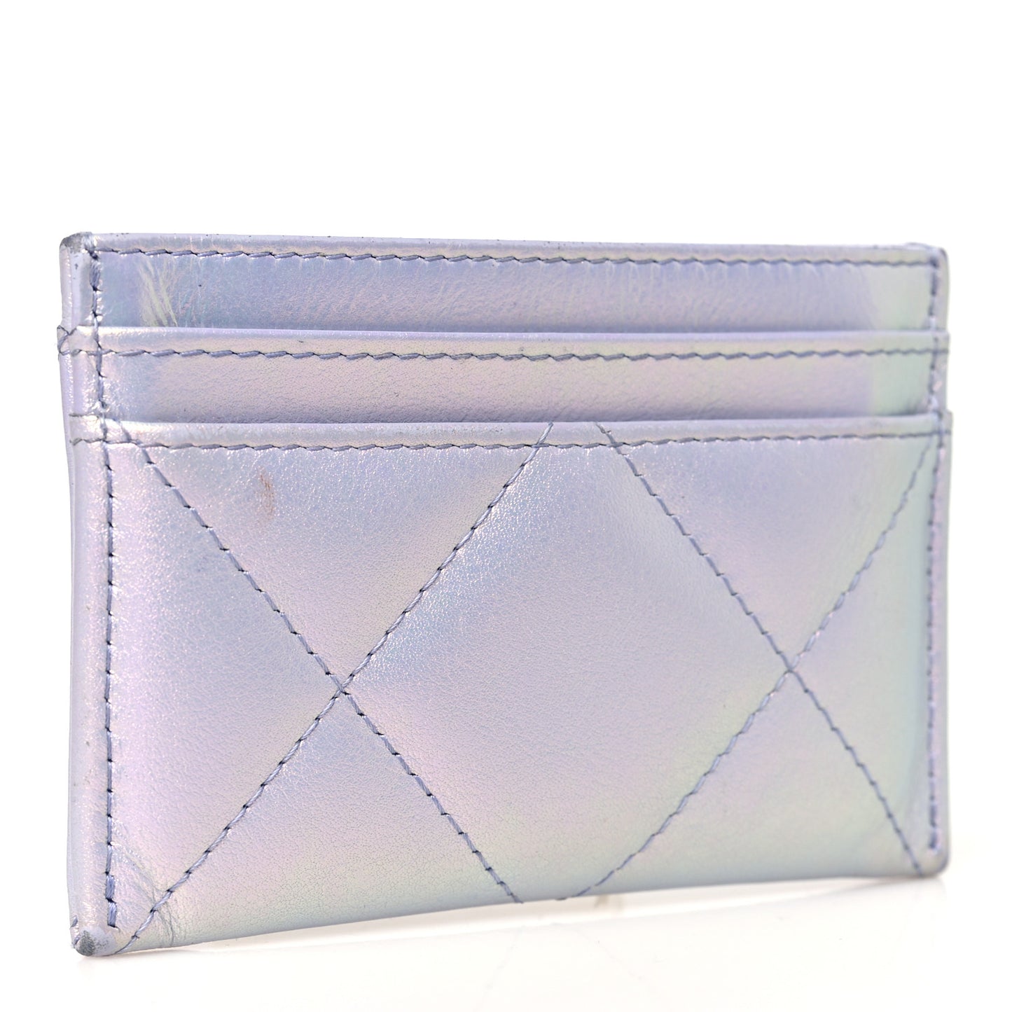 Iridescent Calfskin Quilted Chanel 19 Card Holder Light Purple