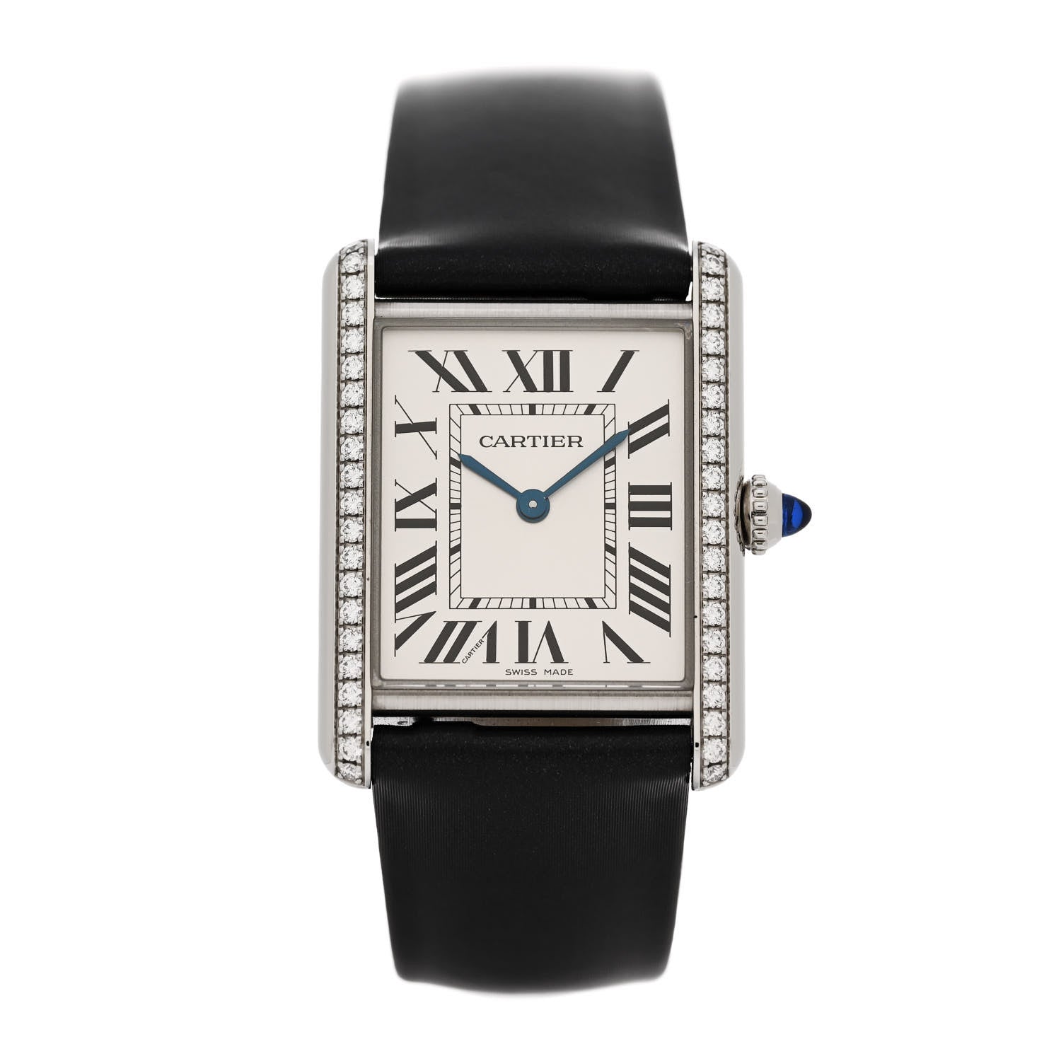 Cartier Stainless Steel Satin Diamond 25mm Must de Cartier Tank Quartz Watch 1 of 6