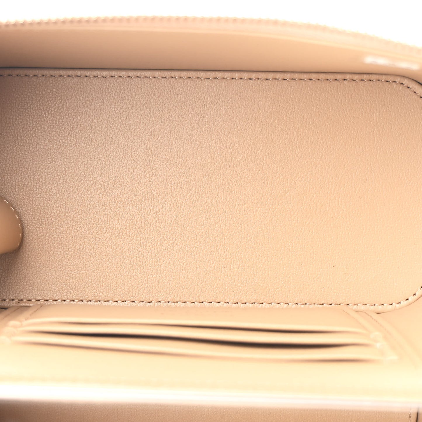 Lambskin Quilted Metal Small Top Handle Vanity Case With Chain Beige