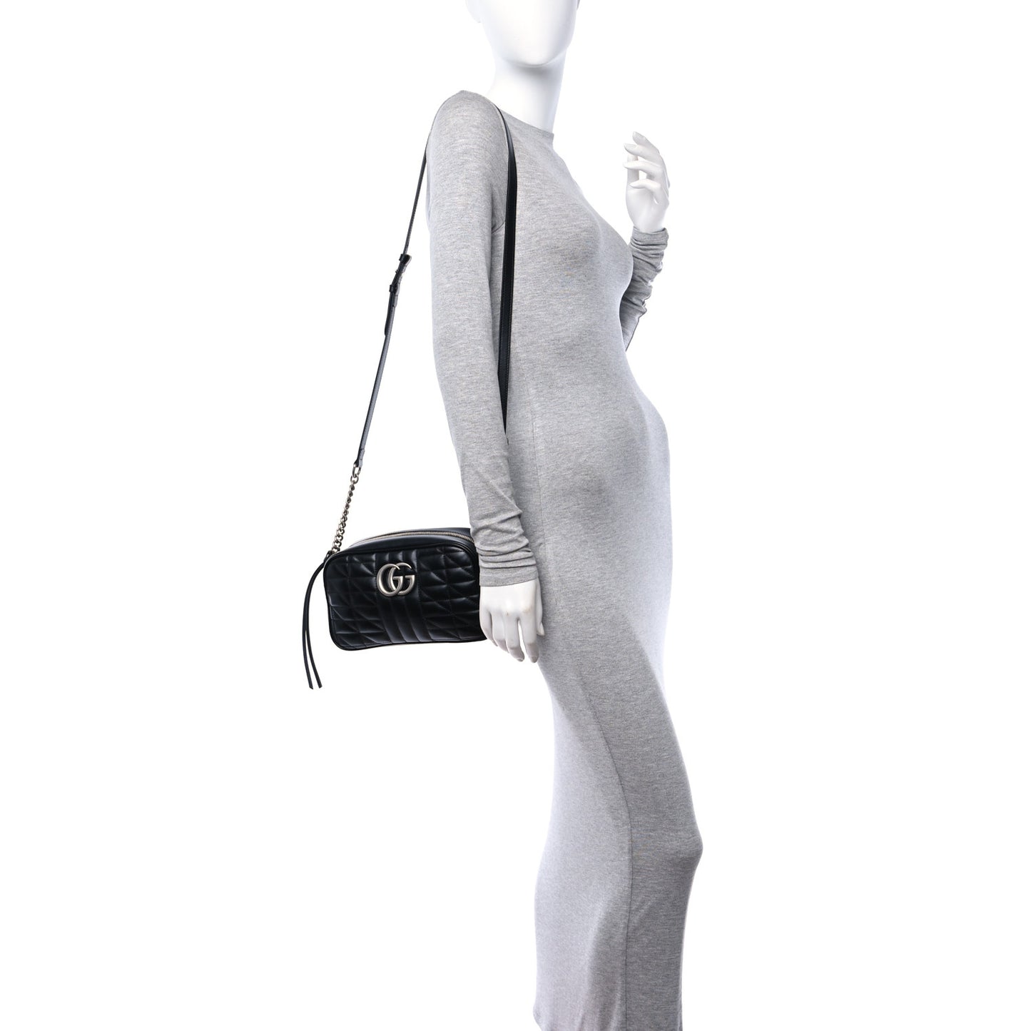 Calfskin Matelasse Aria Small GG Marmont Chain Shoulder Bag Black