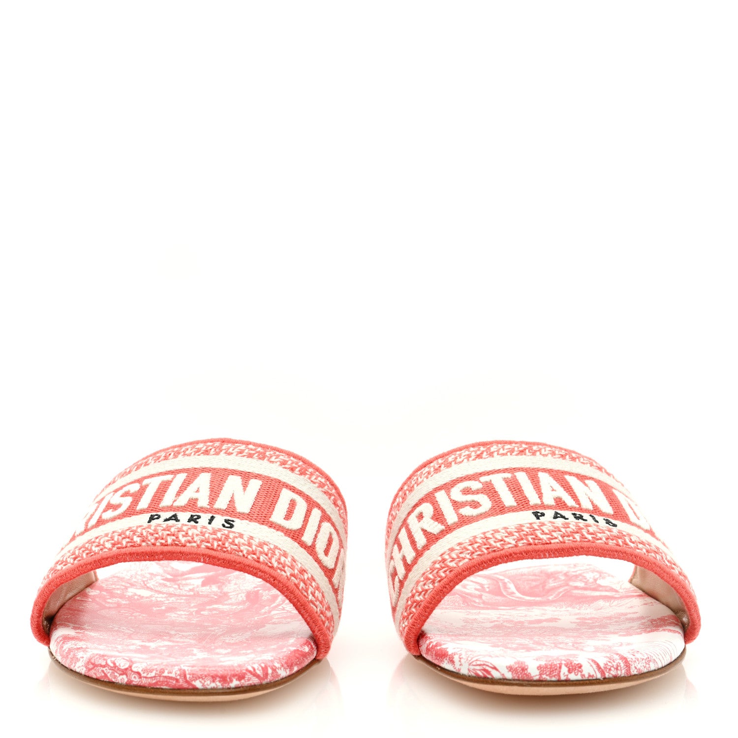 Christian Dior Canvas Embroidered Dway Flat Slide Sandals 37 Coral 3 of 7