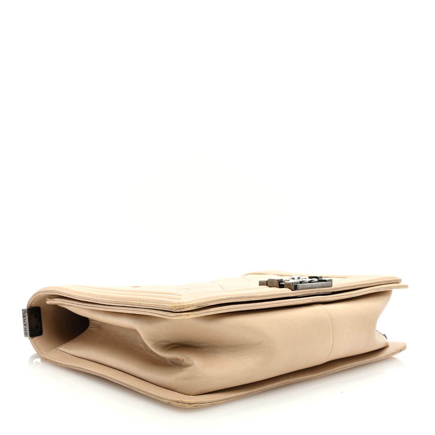 Calfskin Quilted Double Stitch New Medium Boy Flap Beige