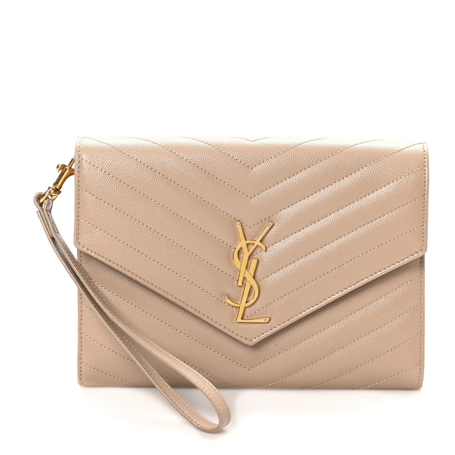 Grain De Poudre Matelasse Chevron Monogram Envelope Clutch Dark Beige