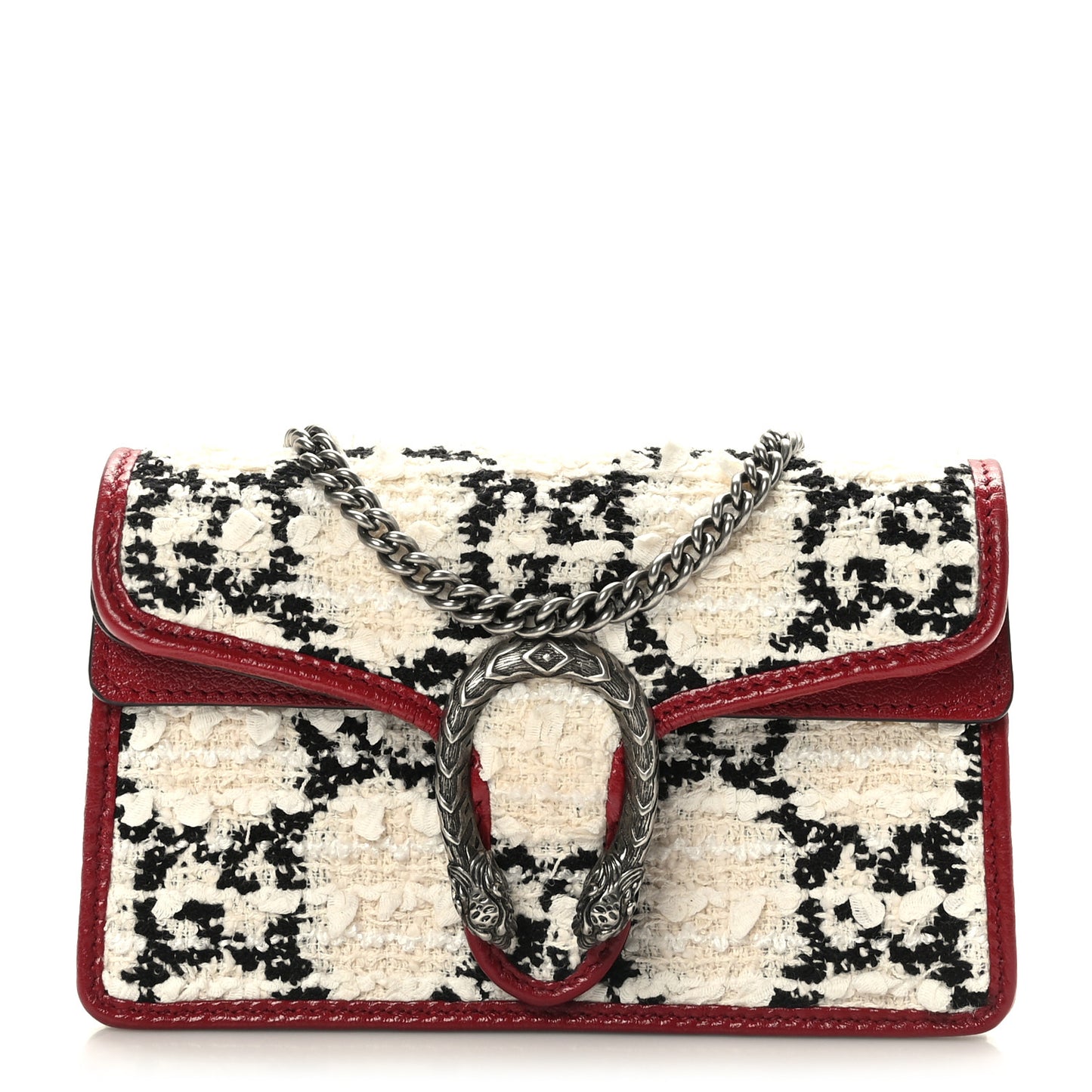Tweed GG Monogram Super Mini Dionysus Shoulder Bag White Black Romantic Cherry