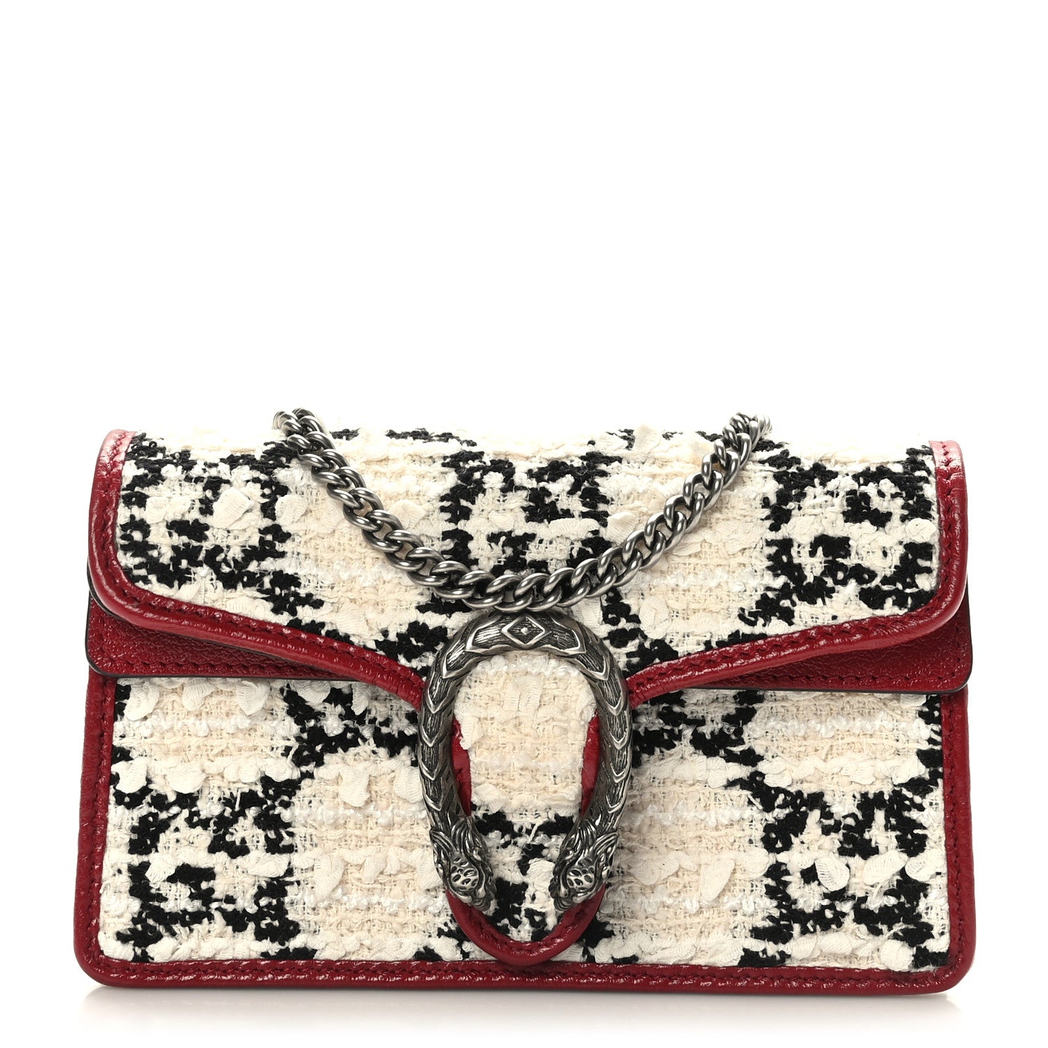 Gucci Tweed GG Monogram Super Mini Dionysus Shoulder Bag White Black Romantic Cherry 1 of 8