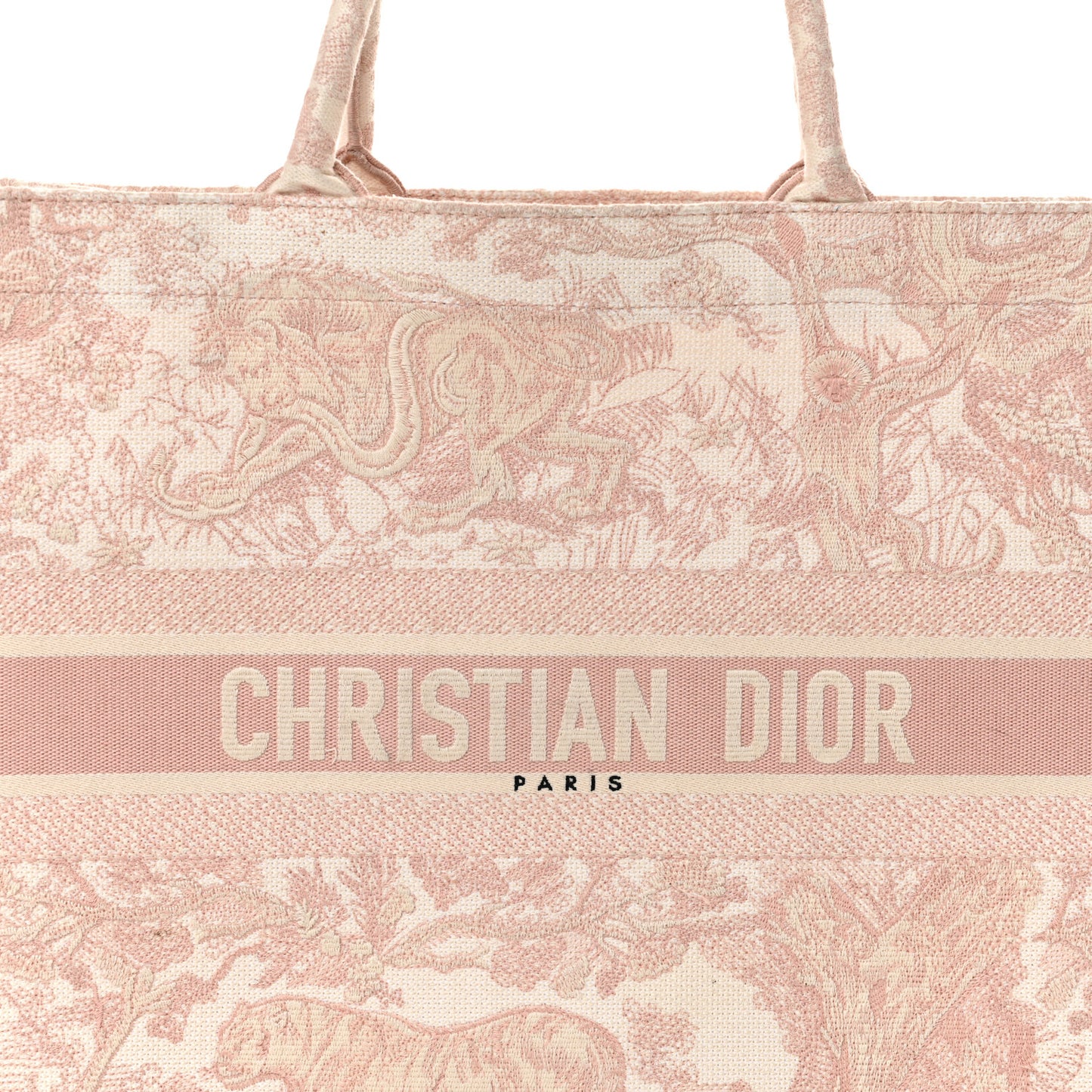 Canvas Toile De Jouy Embroidered Large Book Tote Pink
