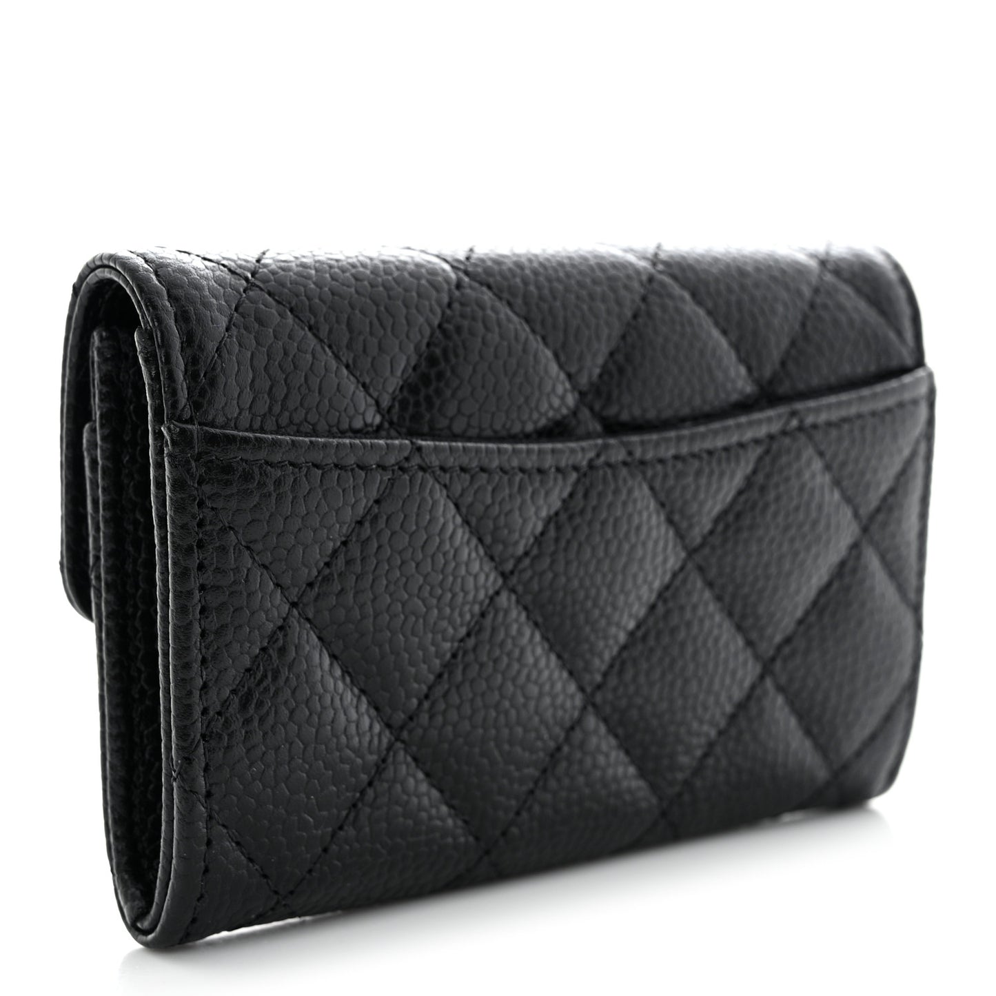 Caviar Quilted Flap Card Holder Wallet Black