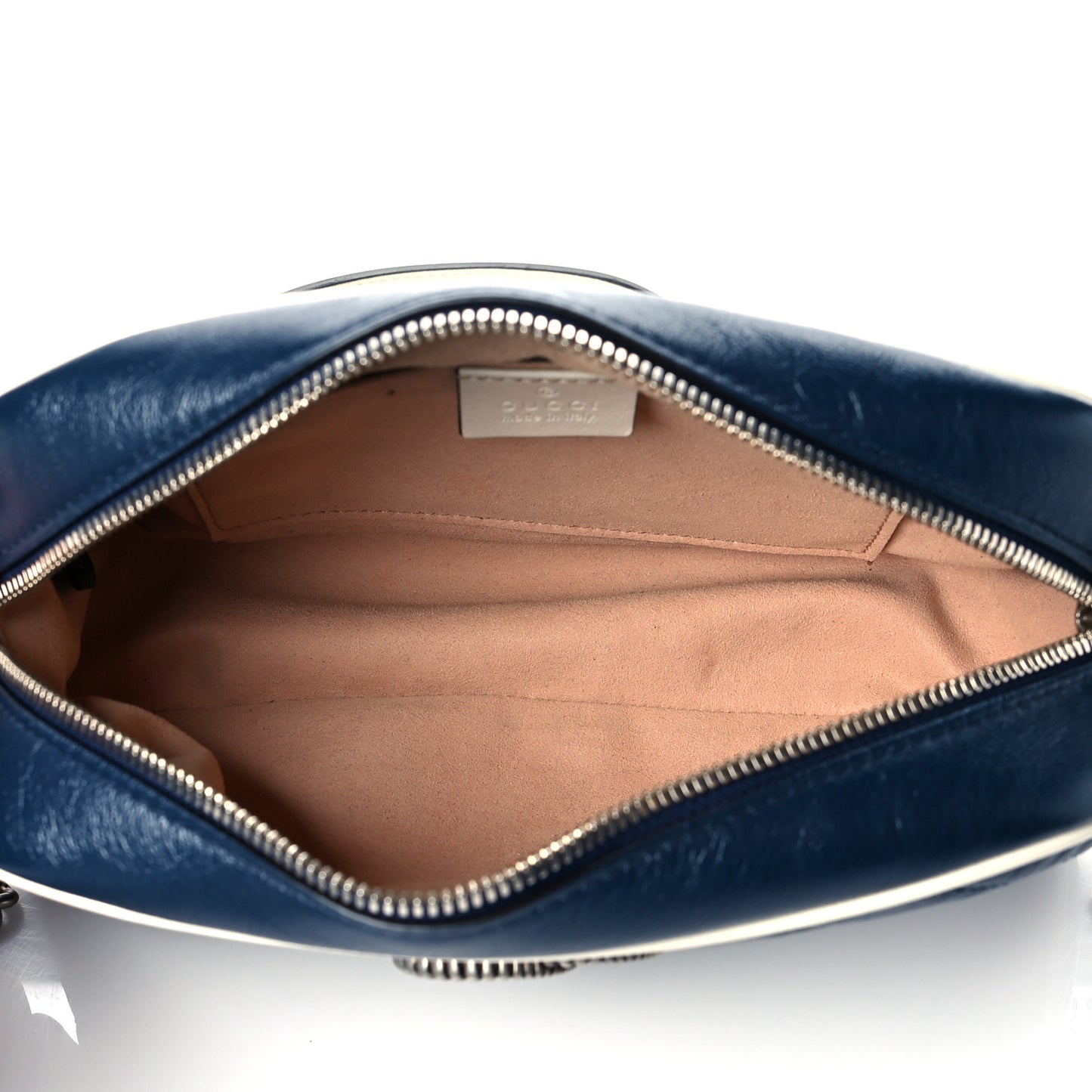 Vintage Effect Calfskin Matelasse Diagonal Small Torchon GG Marmont Chain Shoulder Bag Blue Agata Mystic White