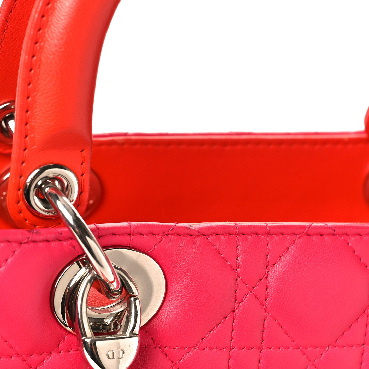Lambskin Cannage Tri-Color Medium Lady Dior Orange Riviera Fuchsia Cosmopolitan Lipstick Natural