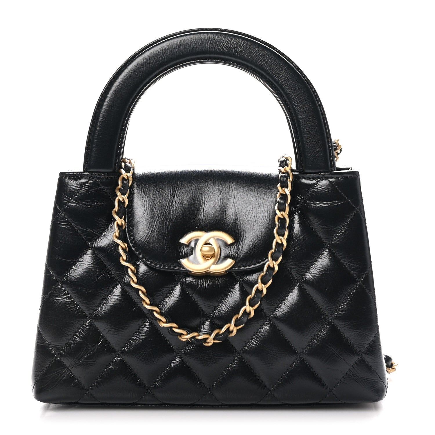 Chanel Shiny Aged Calfskin Quilted Nano Kelly Shopper Black 1 of 11