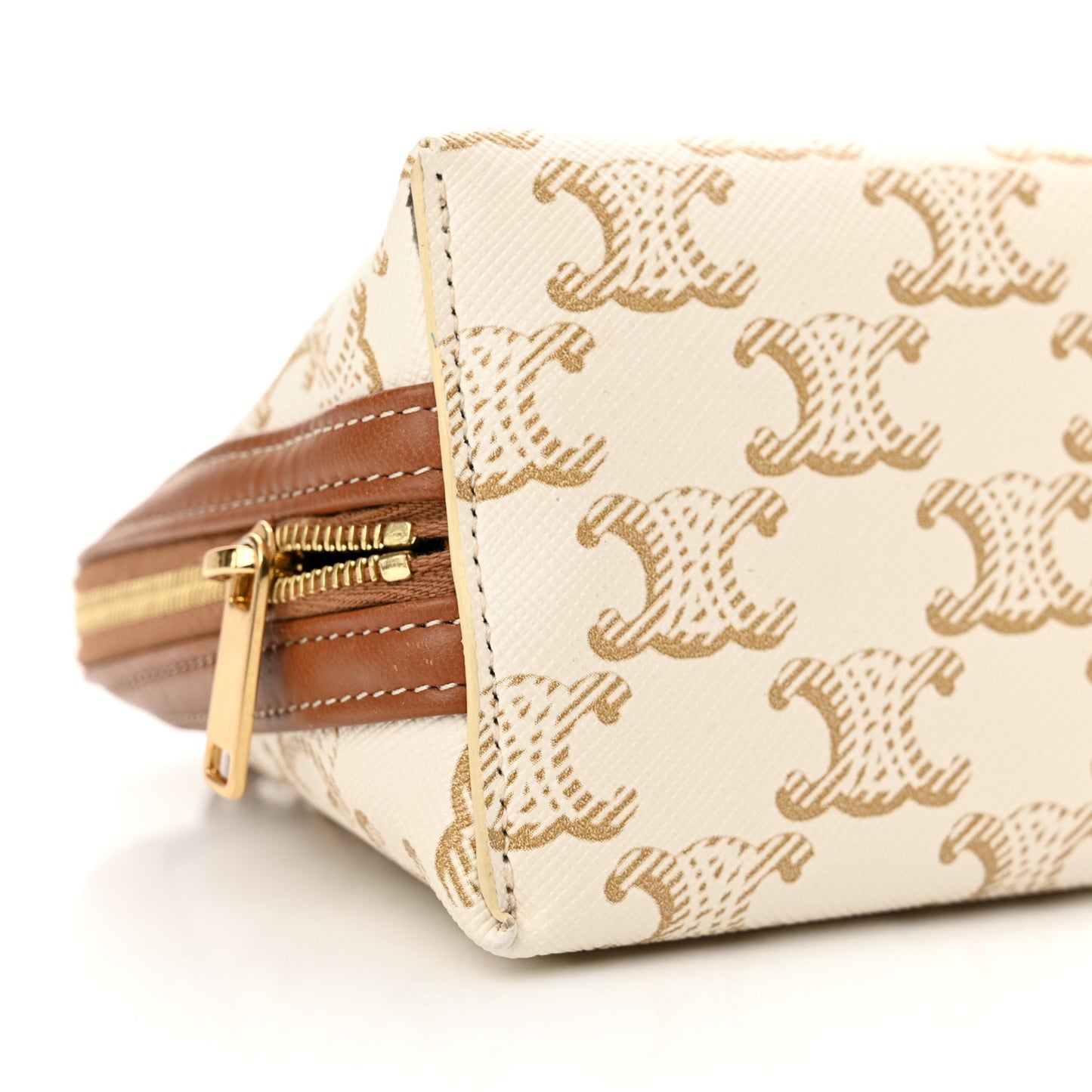 Lambskin Triomphe Canvas Clutch With Chain White Tan