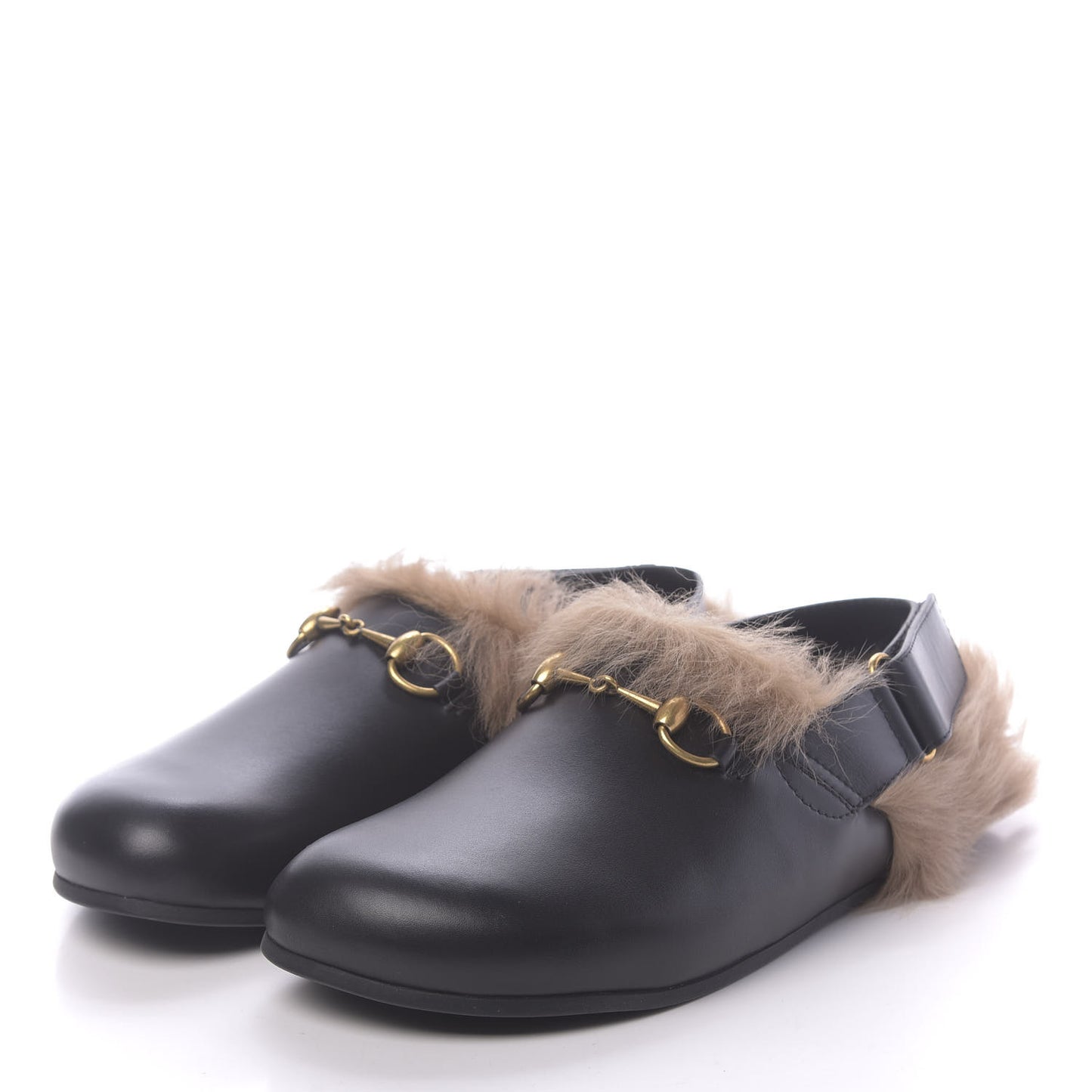 Calfskin Fur Mens Horsebit River Slingback Slippers 6 Black