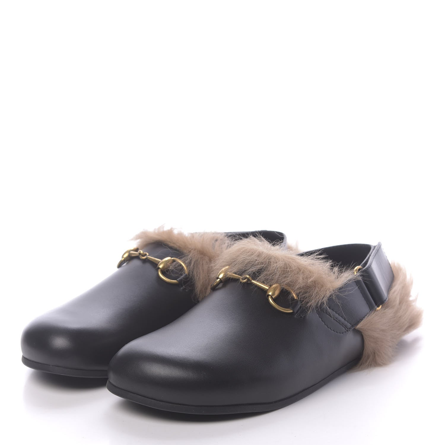 Gucci Calfskin Fur Mens Horsebit River Slingback Slippers 6 Black 3 of 11