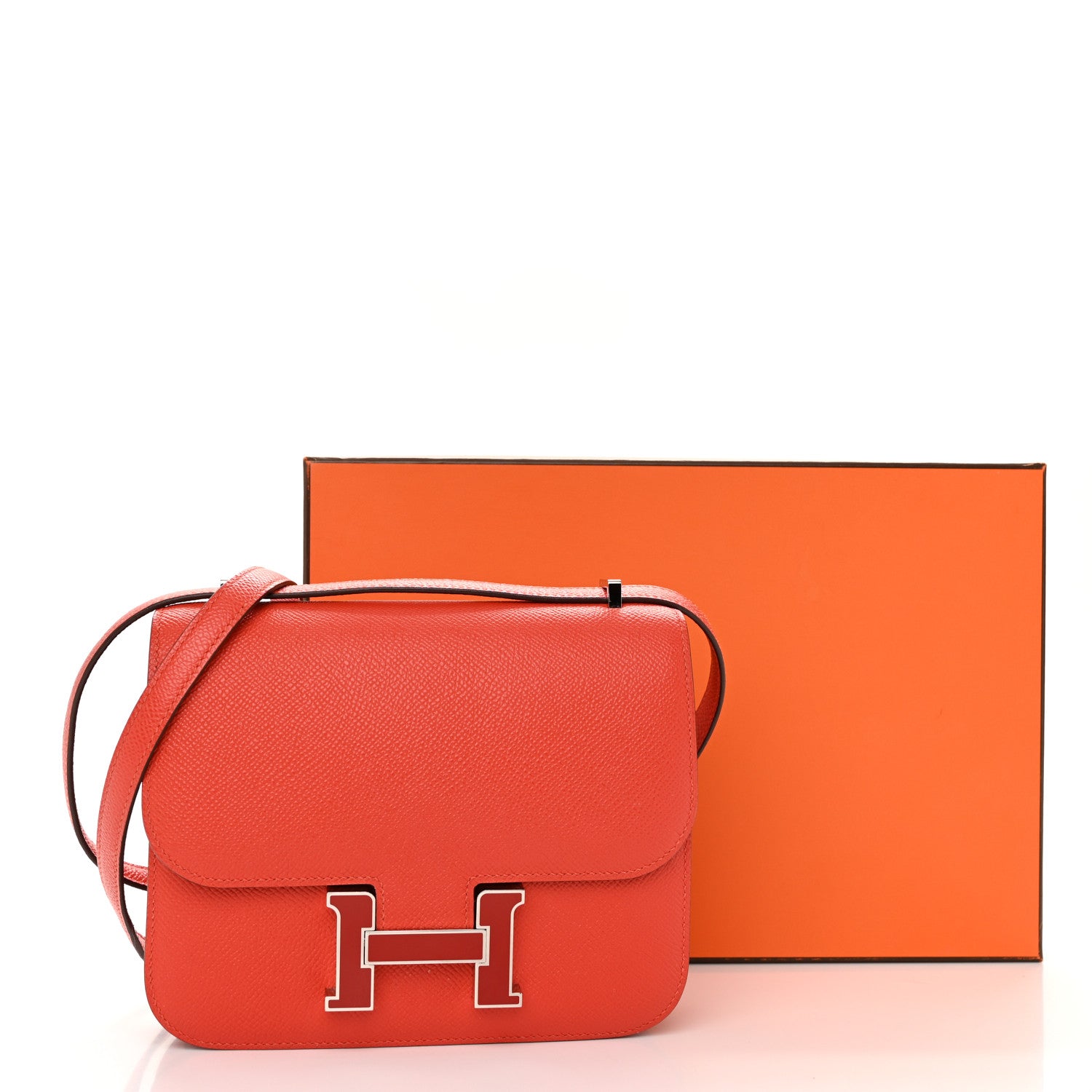 Hermes Epsom Enamel Constance 18 Capucine Sanguine 12 of 12