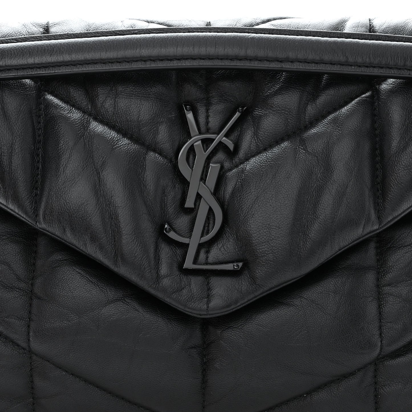 Lambskin Quilted Monogram Monochrome Small Loulou Puffer Chain Satchel Black